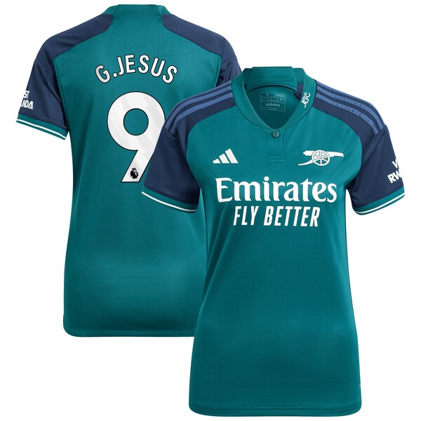 Gabriel Jesus Arsenal adidas Women's 2023/24 Third Replica Player Jersey - Green/Red/Yellow