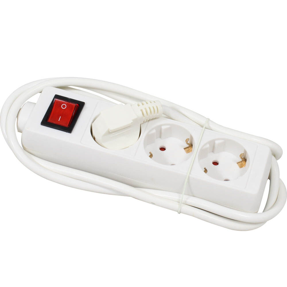 Extensão eléctrica branca com 3 tomadas com interruptor