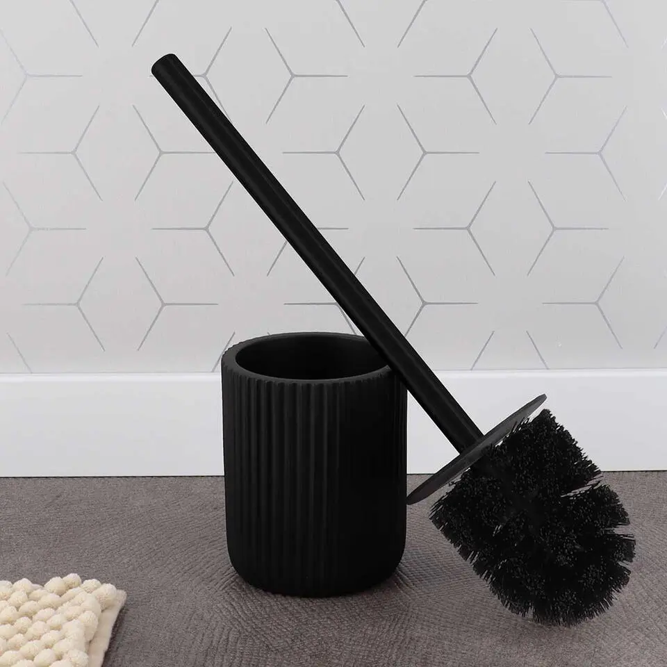 Tendance WC borstel met houder 101 - zwart - geribbeld - 37 cm