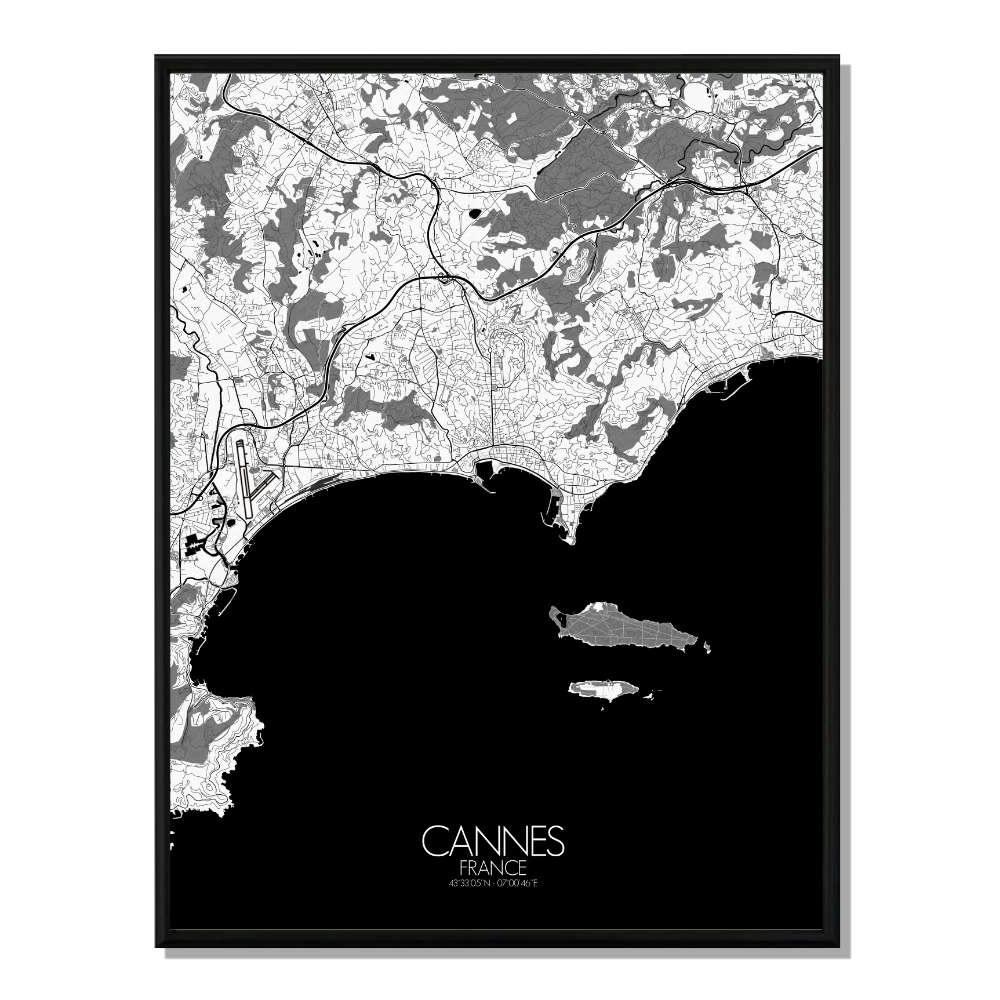 - Affiche Cannes Carte N&B 40x50