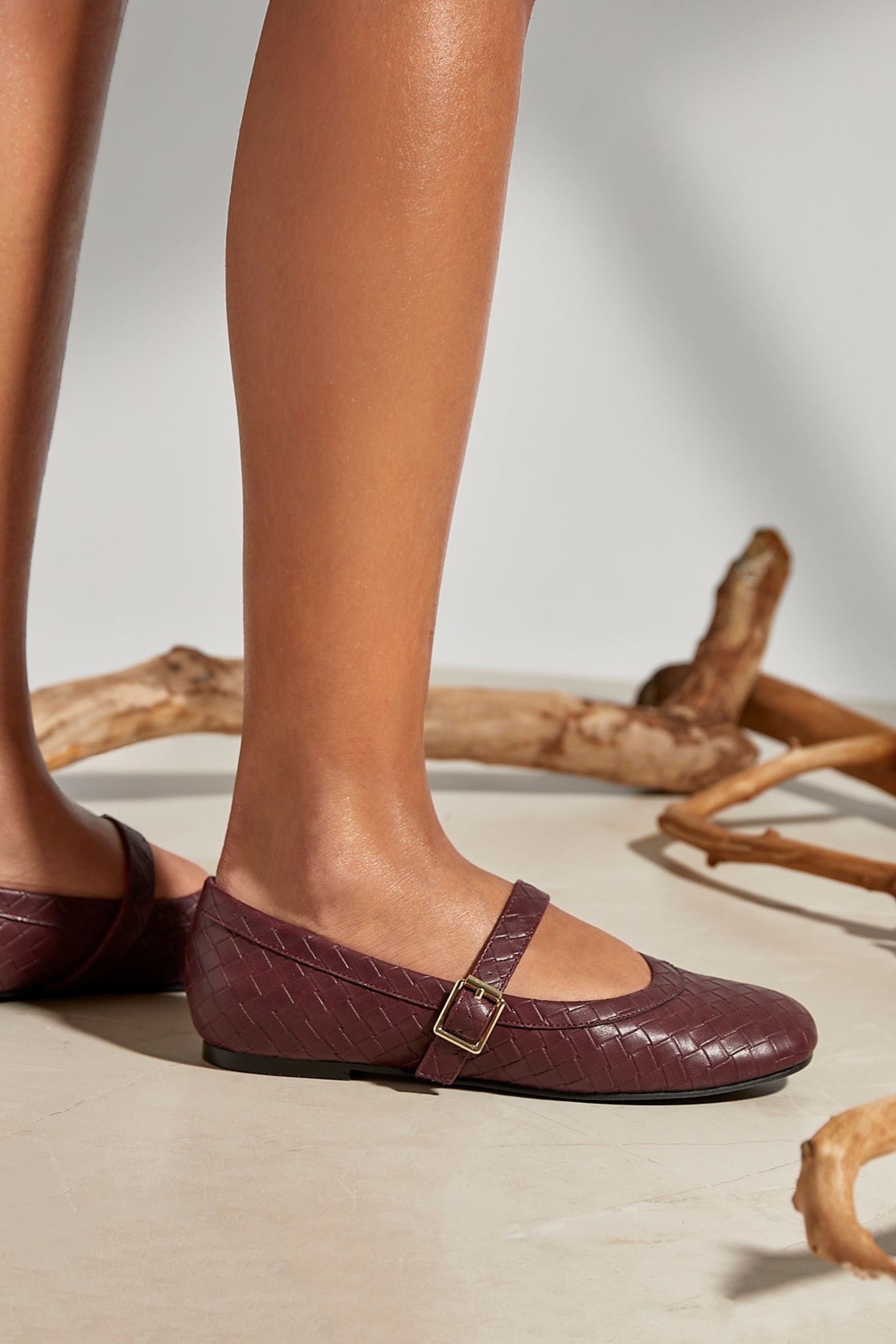Linzi Routine Burgundy Woven Effect Ballet Flats