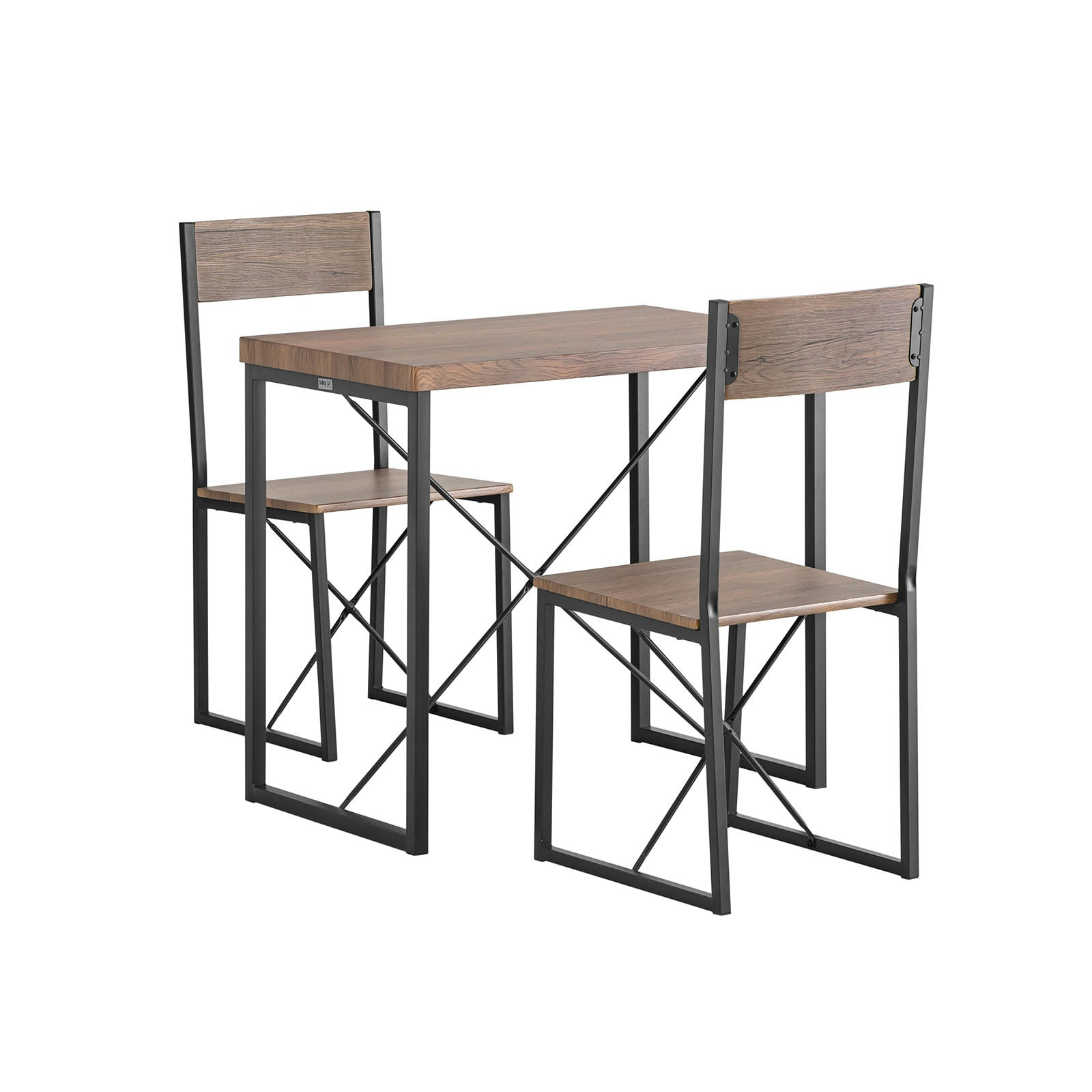 - Set de 1 table à manger et 2 chaises effet bois et métal noir