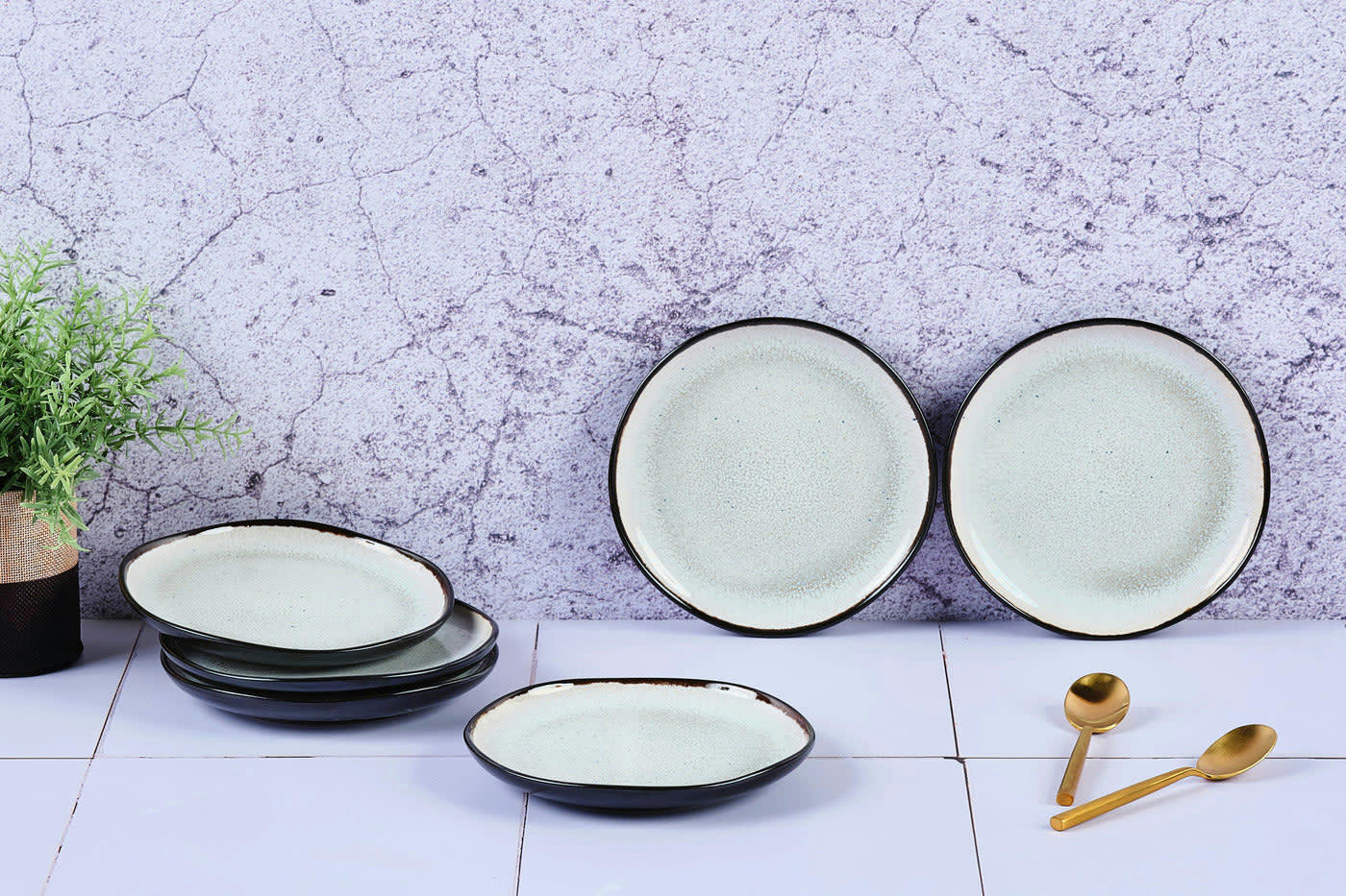 REACTIV - Lot de 6 petites assiettes en grès blanc D16