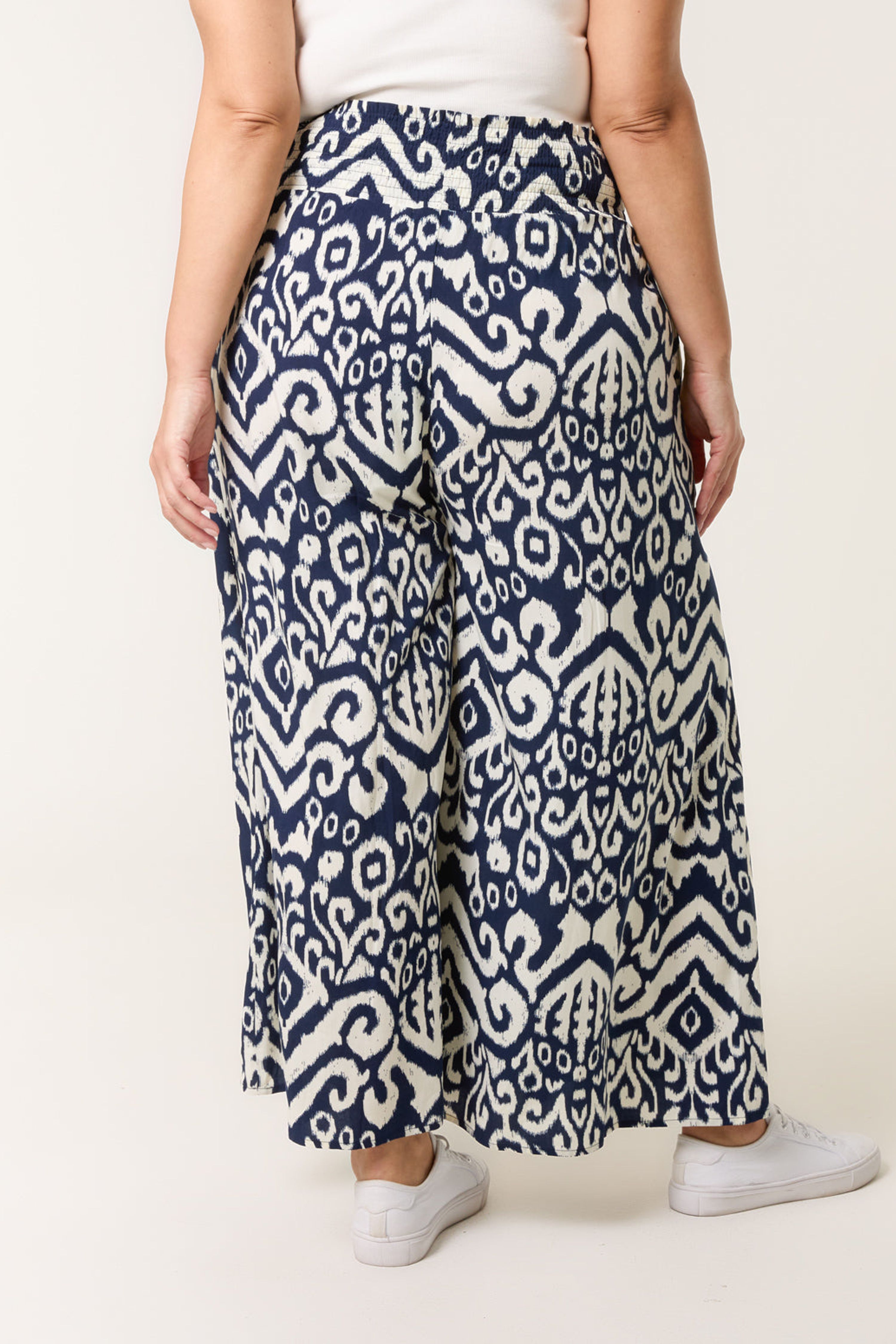 Blue Vanilla Navy Curve Abstract Printed Wide Leg Trousers