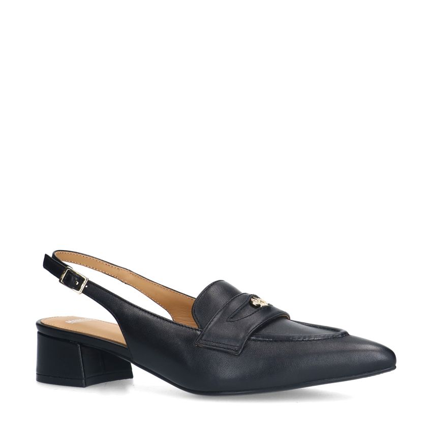 Manfield Zwarte leren slingbacks