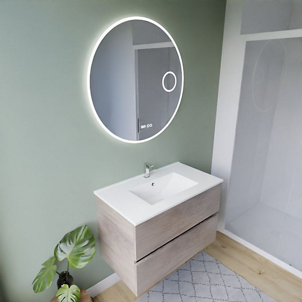 Meuble vasque ROSALY INOX 80 cm   miroir Rondinara- Bois- Plan vasque en Céramique