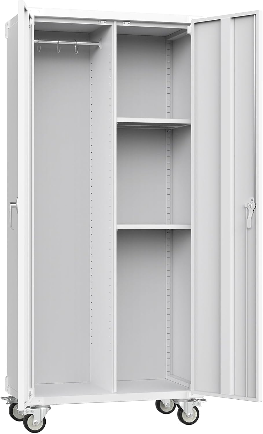 DUMOS 72 Metal Garage Storage Cabinet with Wheels, Tall Rolling Steel Tool Cabinet with Adjustable Shelves and Locking Doors, Lockable File Cabinet for Garage, Home, Office, Warehouse, White