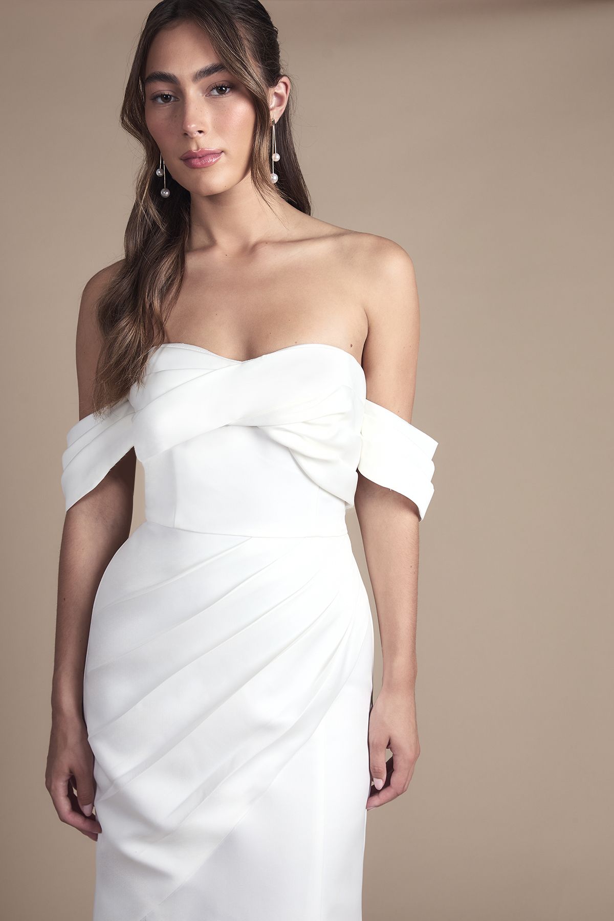 Coast Bardot Twist Structured Satin Maxi Wedding Dress with Fishtail Train