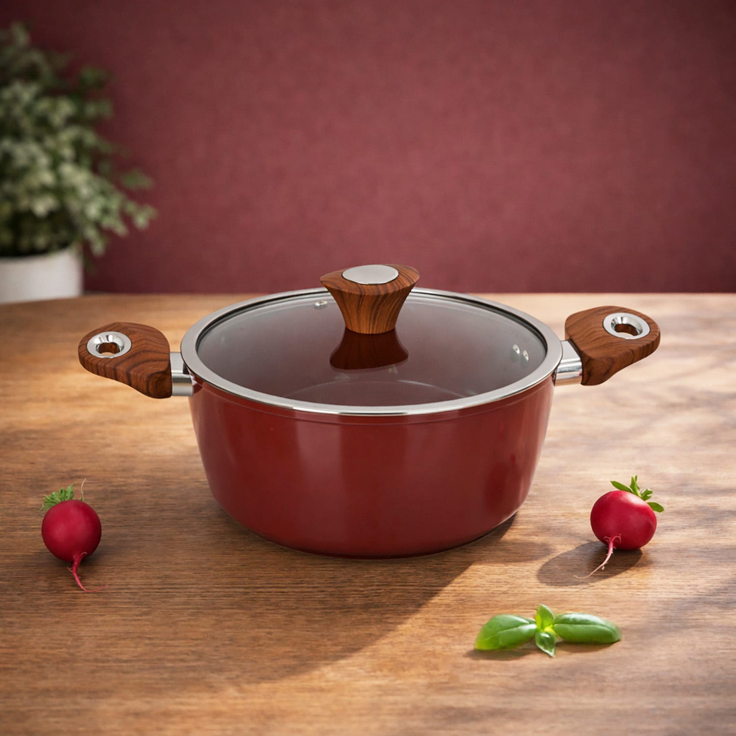 Casseruola 24 cm con coperchio burgundy New Ceramic