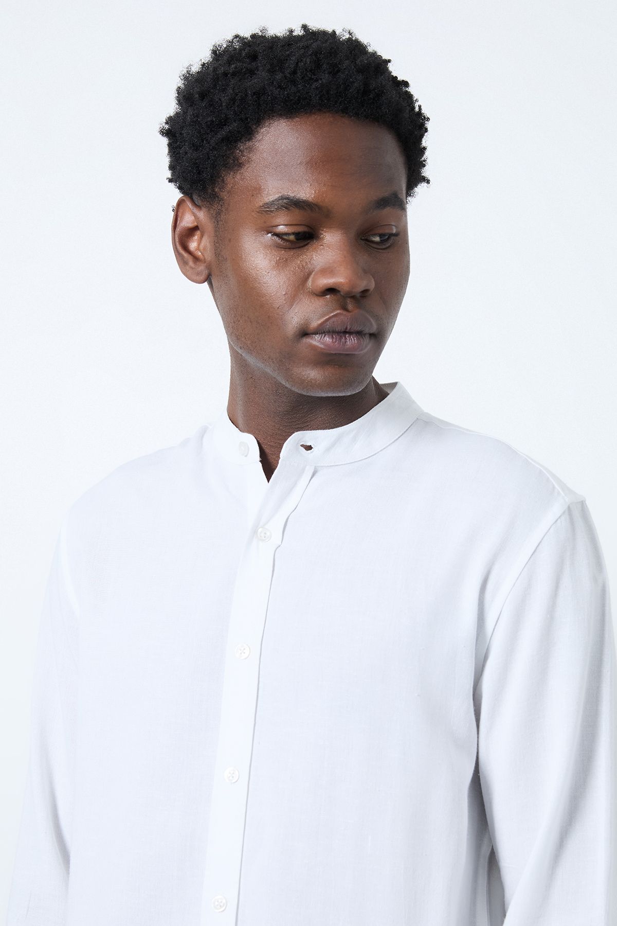 Burton White Linen Blend Grandad Collar Shirt