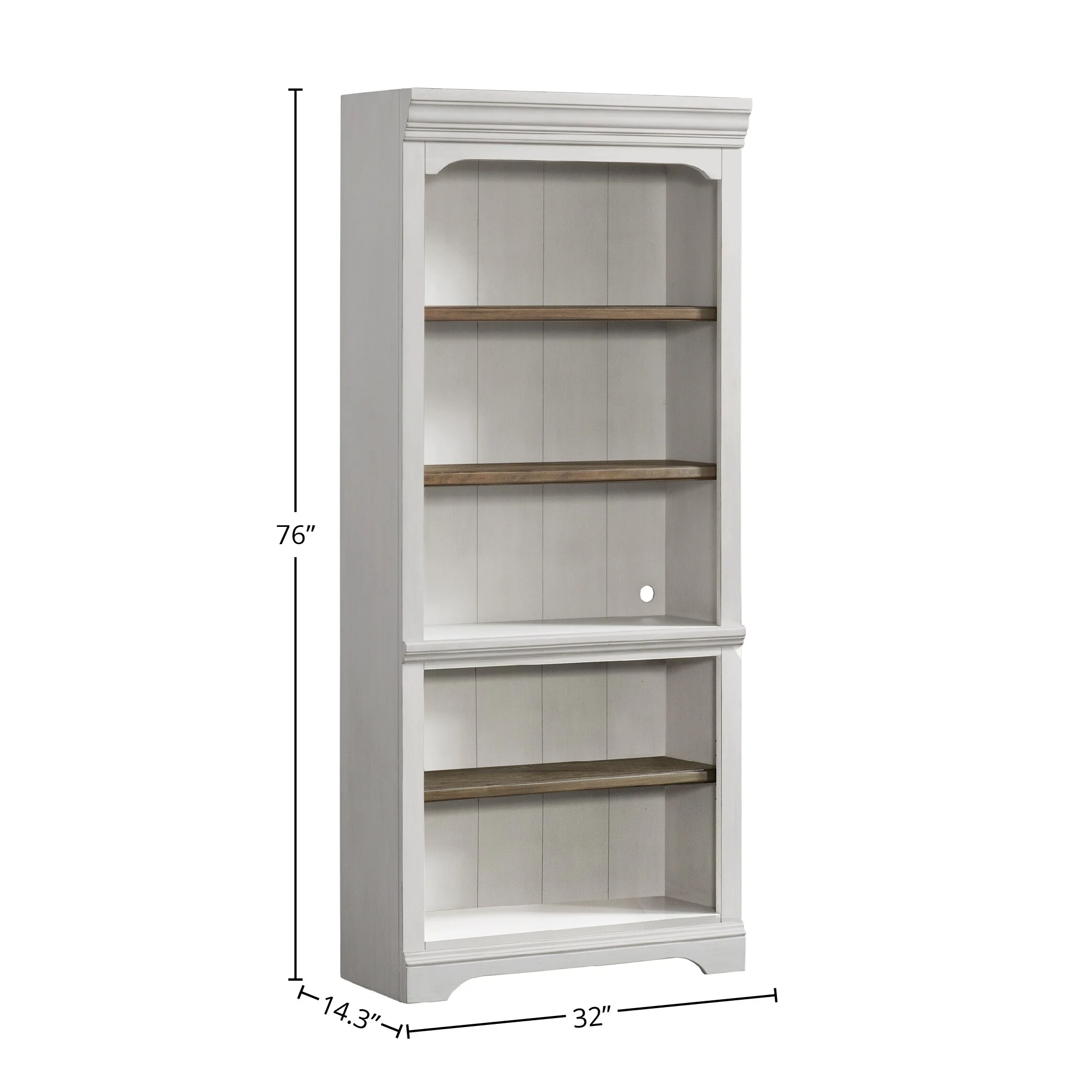 Drake Home Office 76 Wide Bunching Bookcase with 3 Shelves, Rustic White & French Oak