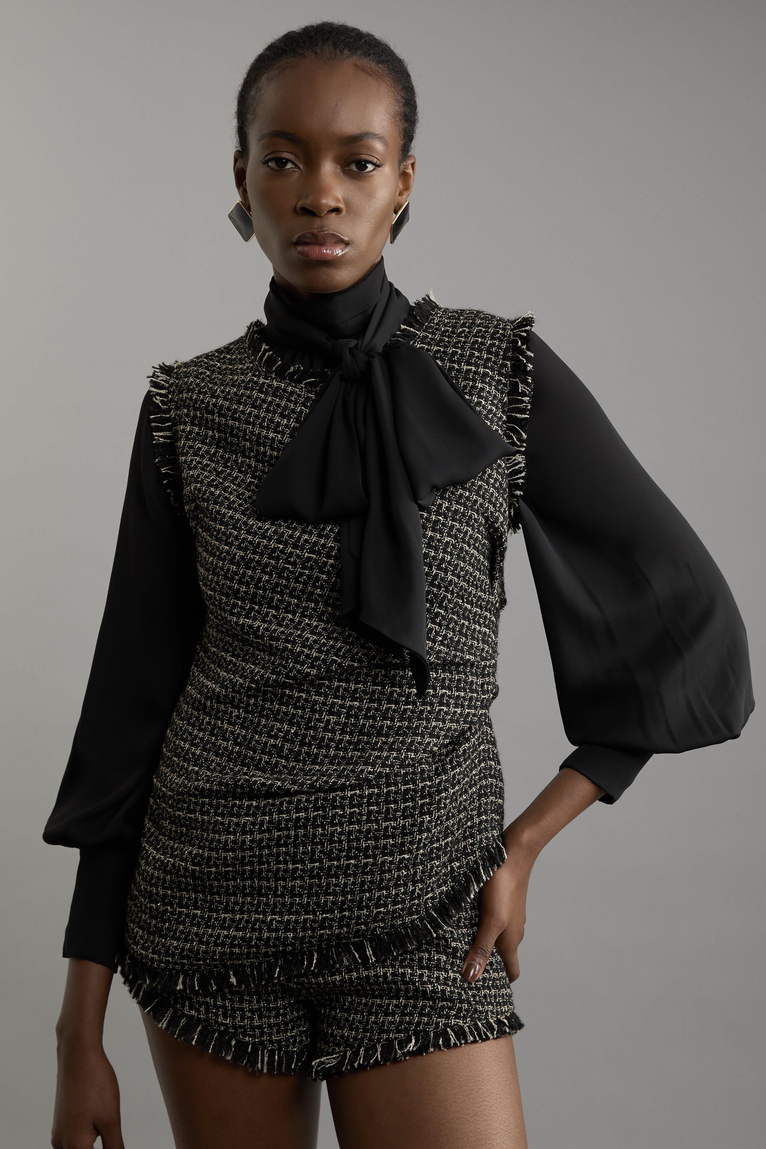 KarenMillen Metallic Boucle Tailored Ruched Top