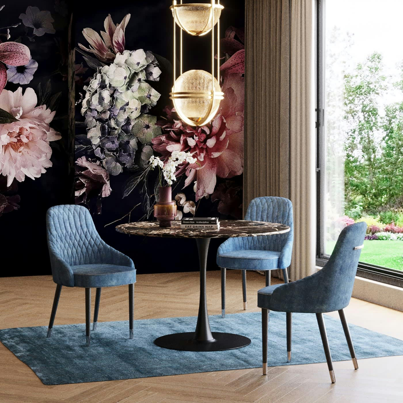 SCHICKERIA - Table à manger 6 personnes ronde effet marbre noir D110