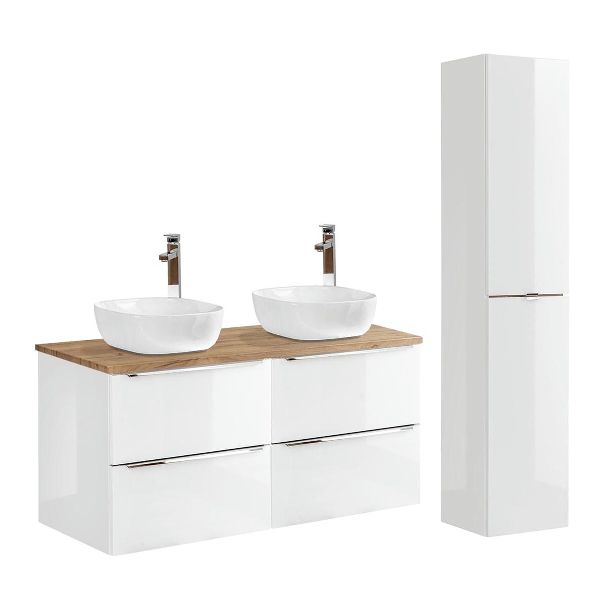 - Ensemble meuble double vasque 120cm et colonne stratifiés blanc