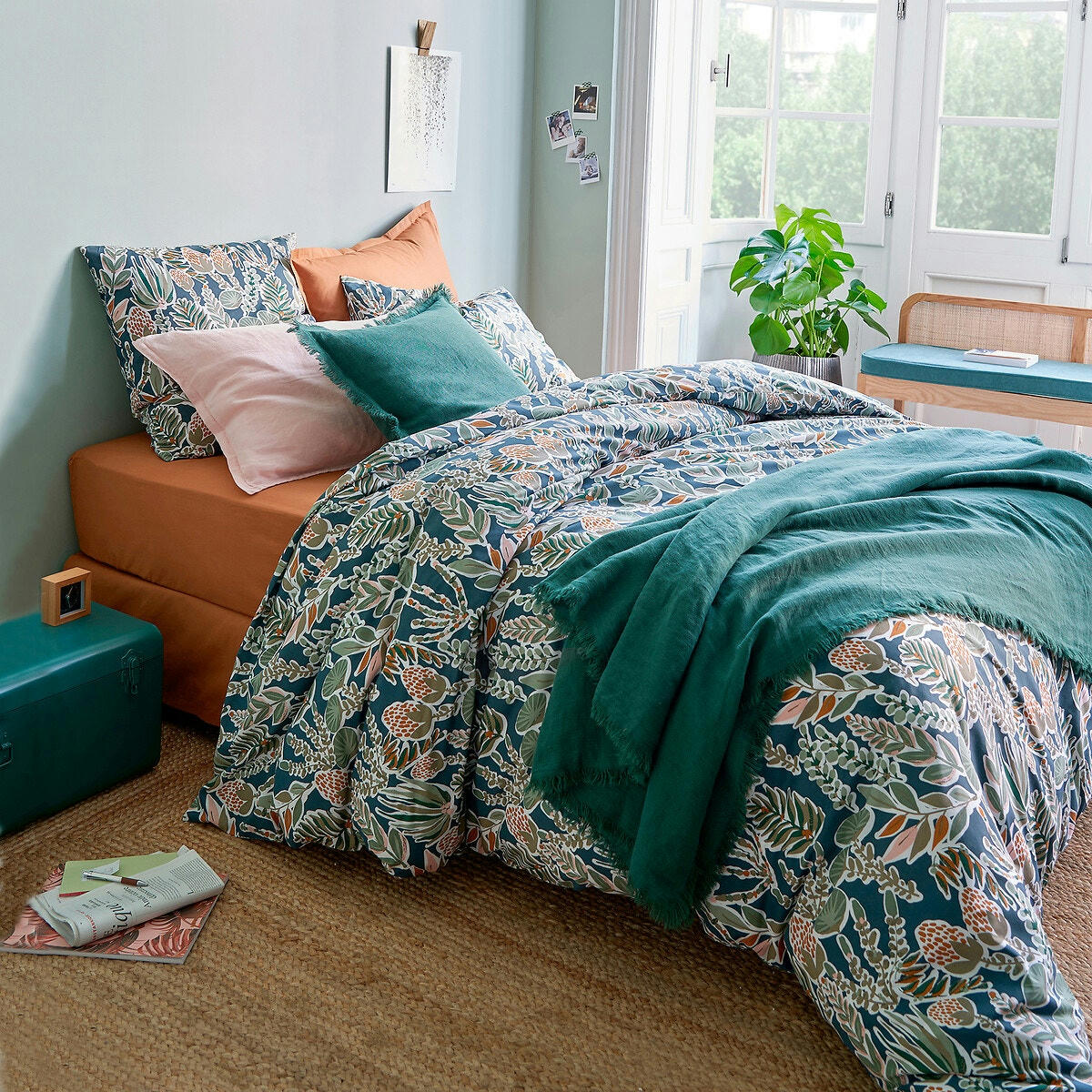 Drap plat percale de coton, Aquajungle