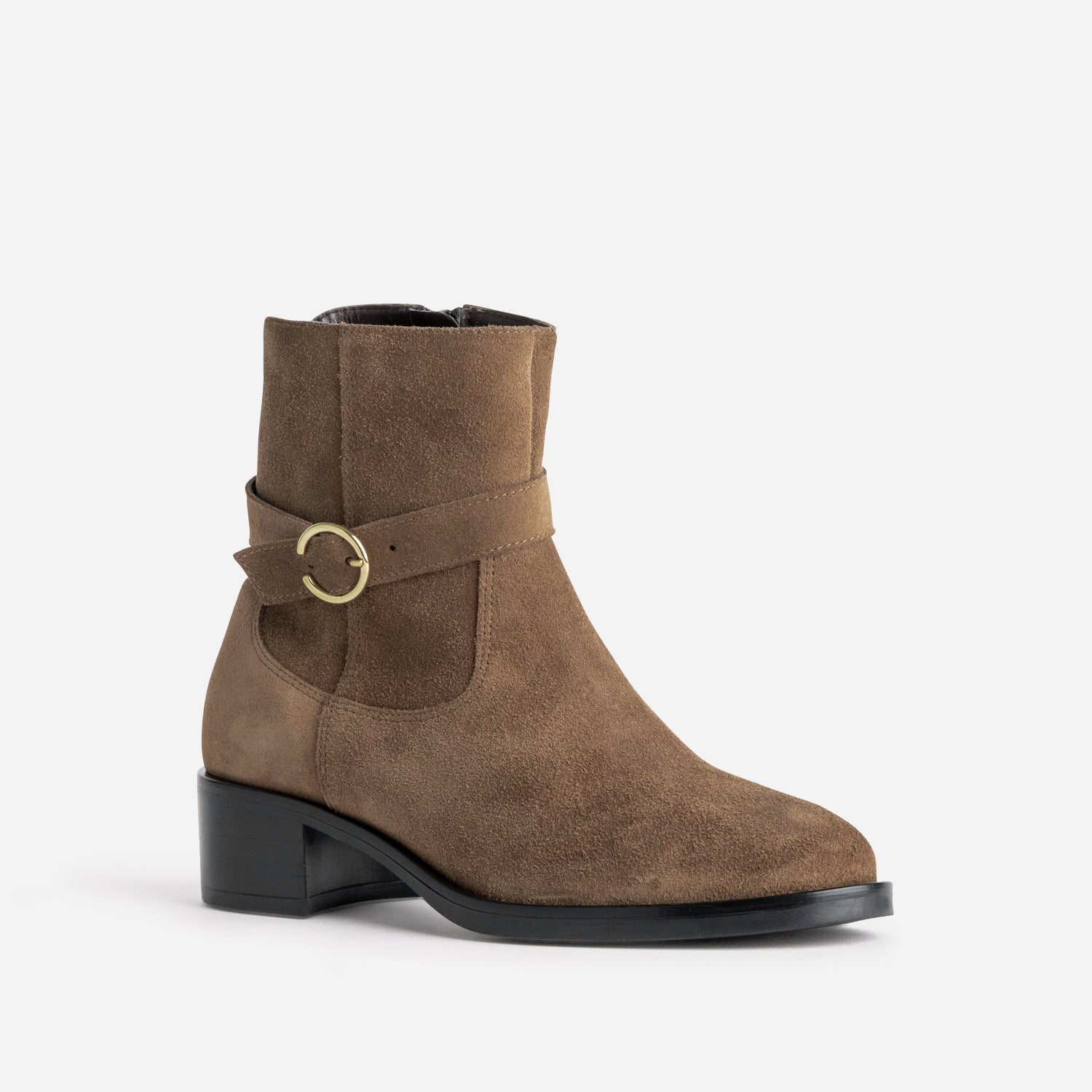 Boots camel cuir velours avec boucle