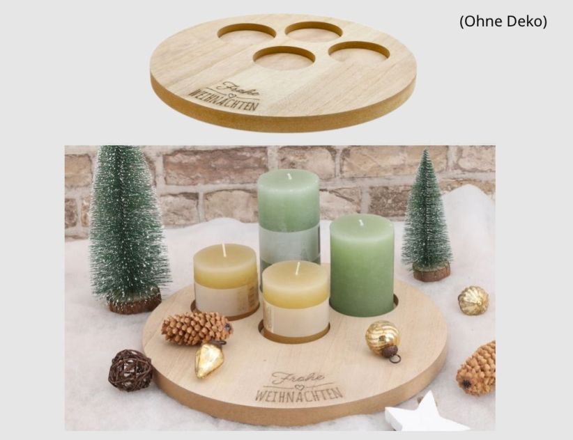 Kerzenteller Holz für 4 Kerzen Natur