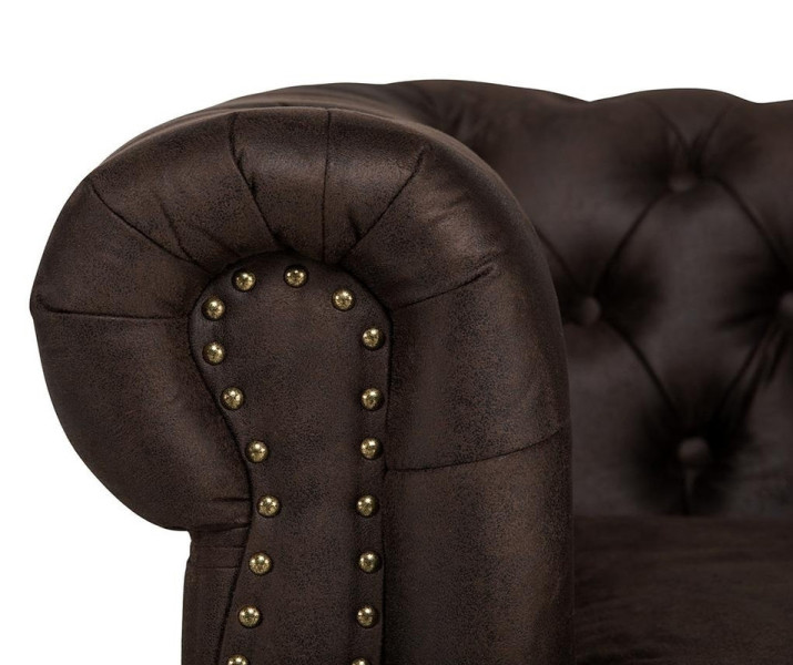 Ropez Chesterfield Oxford sofa 3os. pikowana zamsz brązowy
