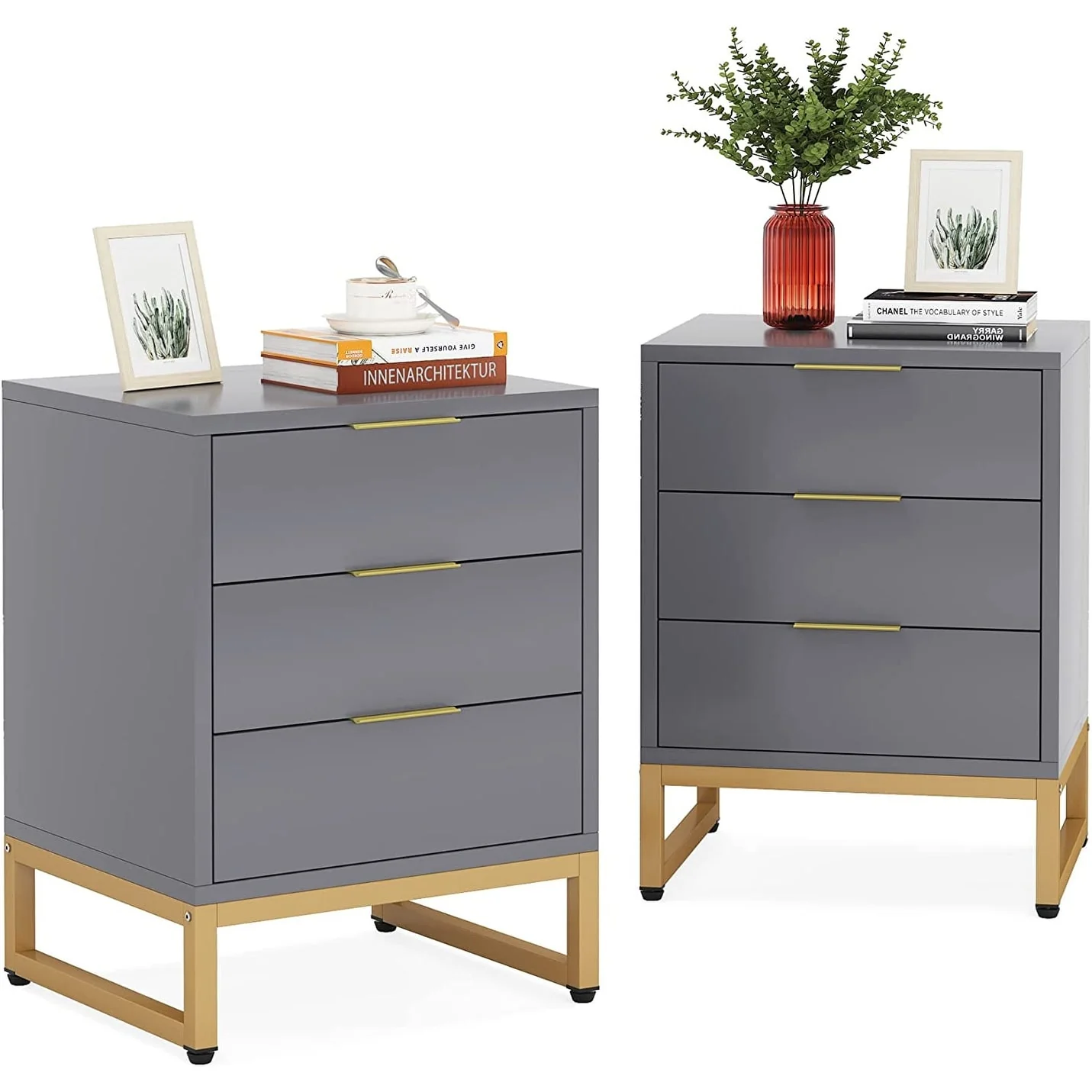 Modern Nightstand with 3 Drawers for Bedroom
