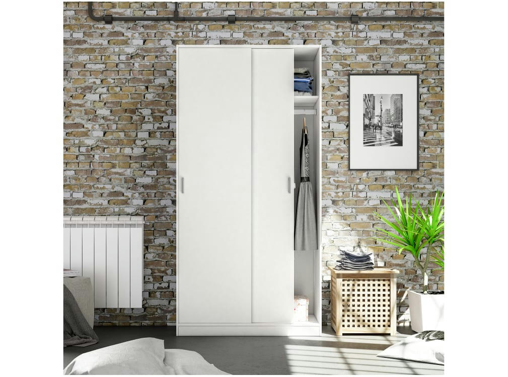 ENZO - Armoire blanche 2 portes coulissantes L100 x H200cm