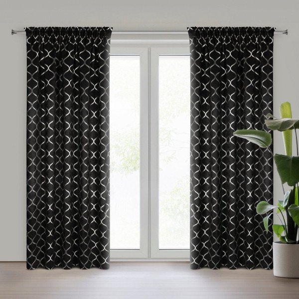 Zasłona zaciemniająca błyszcząca na taśmie MILI 140X270 czarna   srebrna