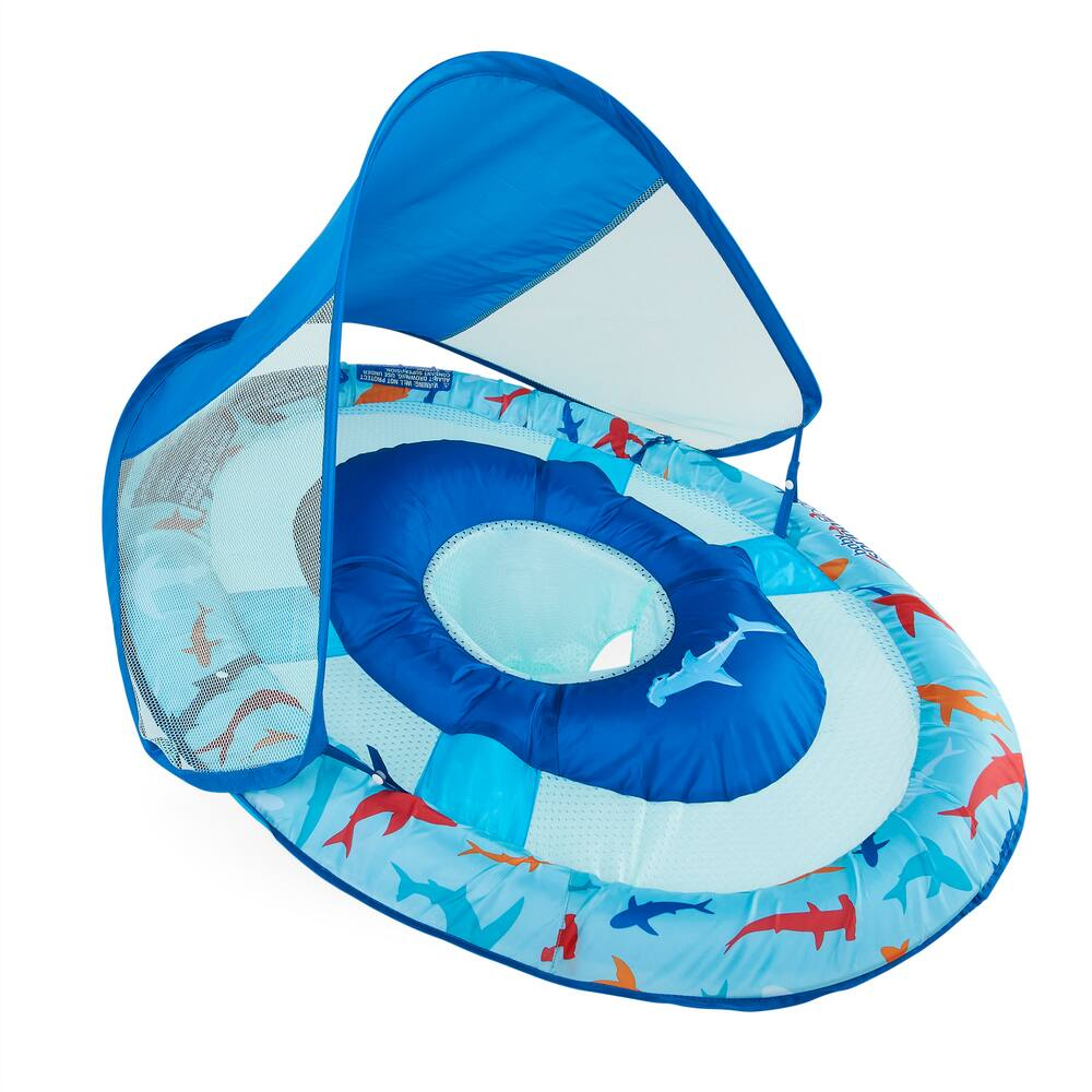 Swimways Baby Spring Pool/Water Float with Removable Sun Canopy, Shark Design, Ages 9-24m