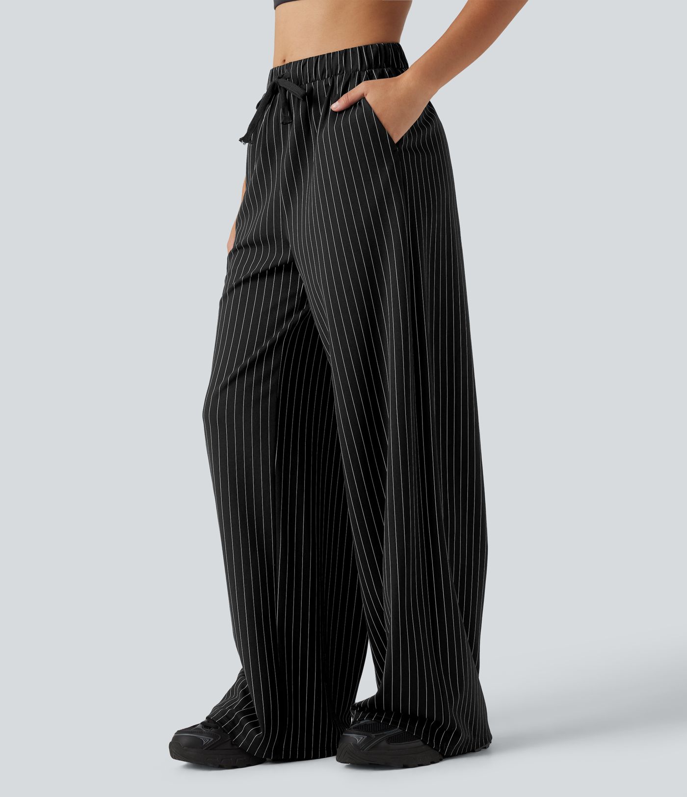 Pantalon de tennis effet frais InstantCool droit taille mi-haute à rayures, cordon et poches