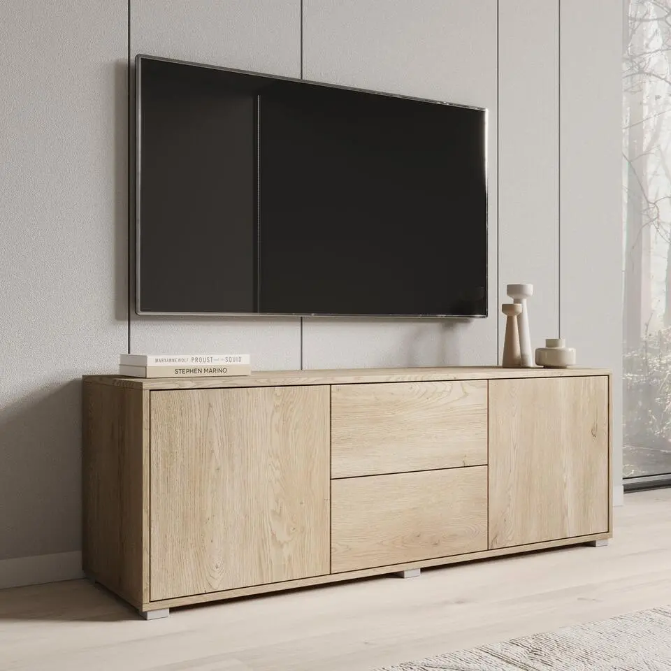 Meubella - Gideon - TV-Meubel - Eikenpatroon - 141x41x50 cm