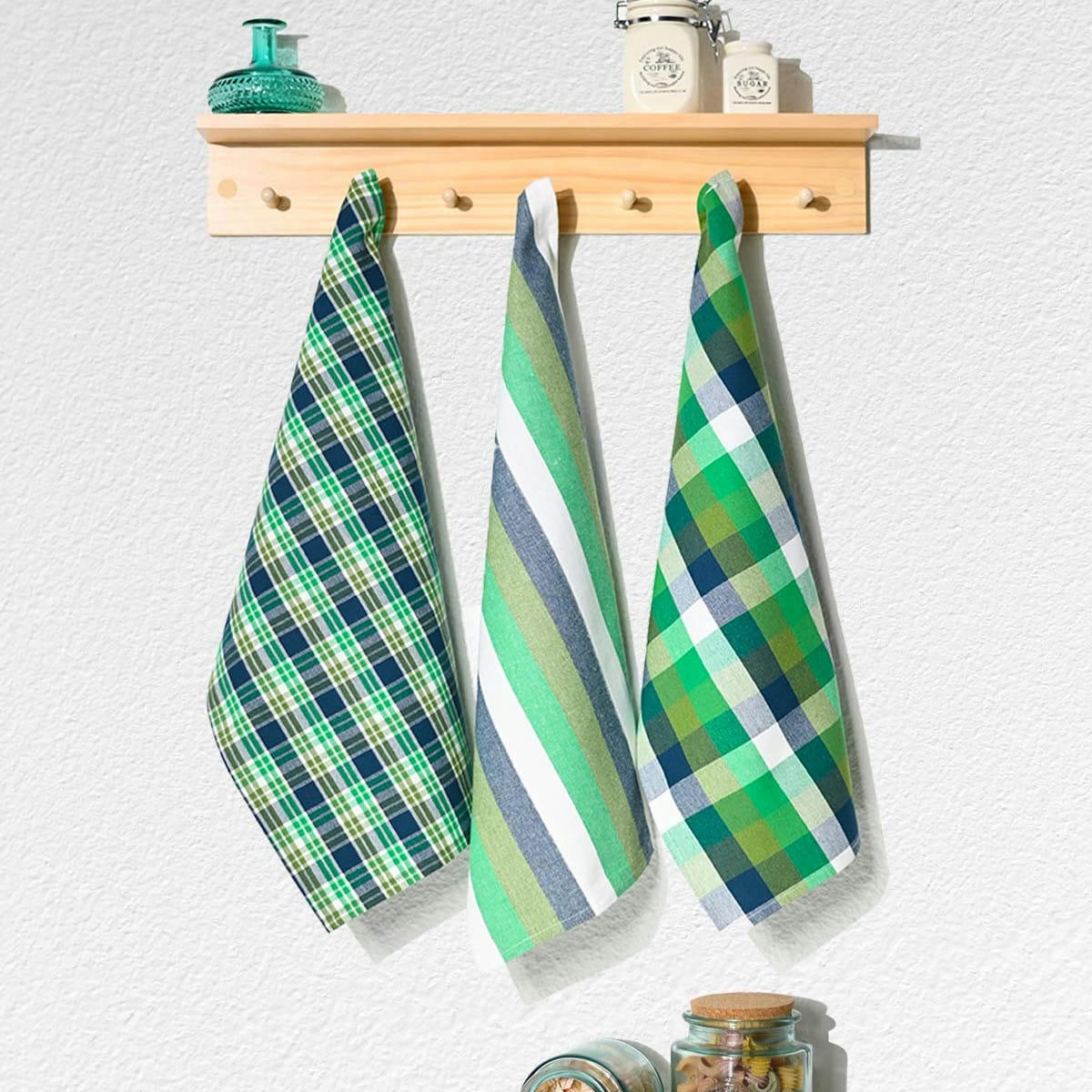 GLASGOW - 3 torchons coton assortis  amande 45x70 cm