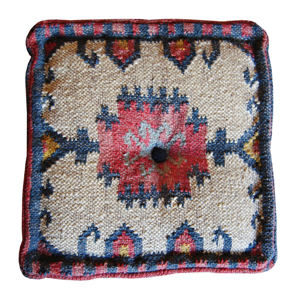 Handmade Kilim Ottoman (India) - 16 x 16 x 16