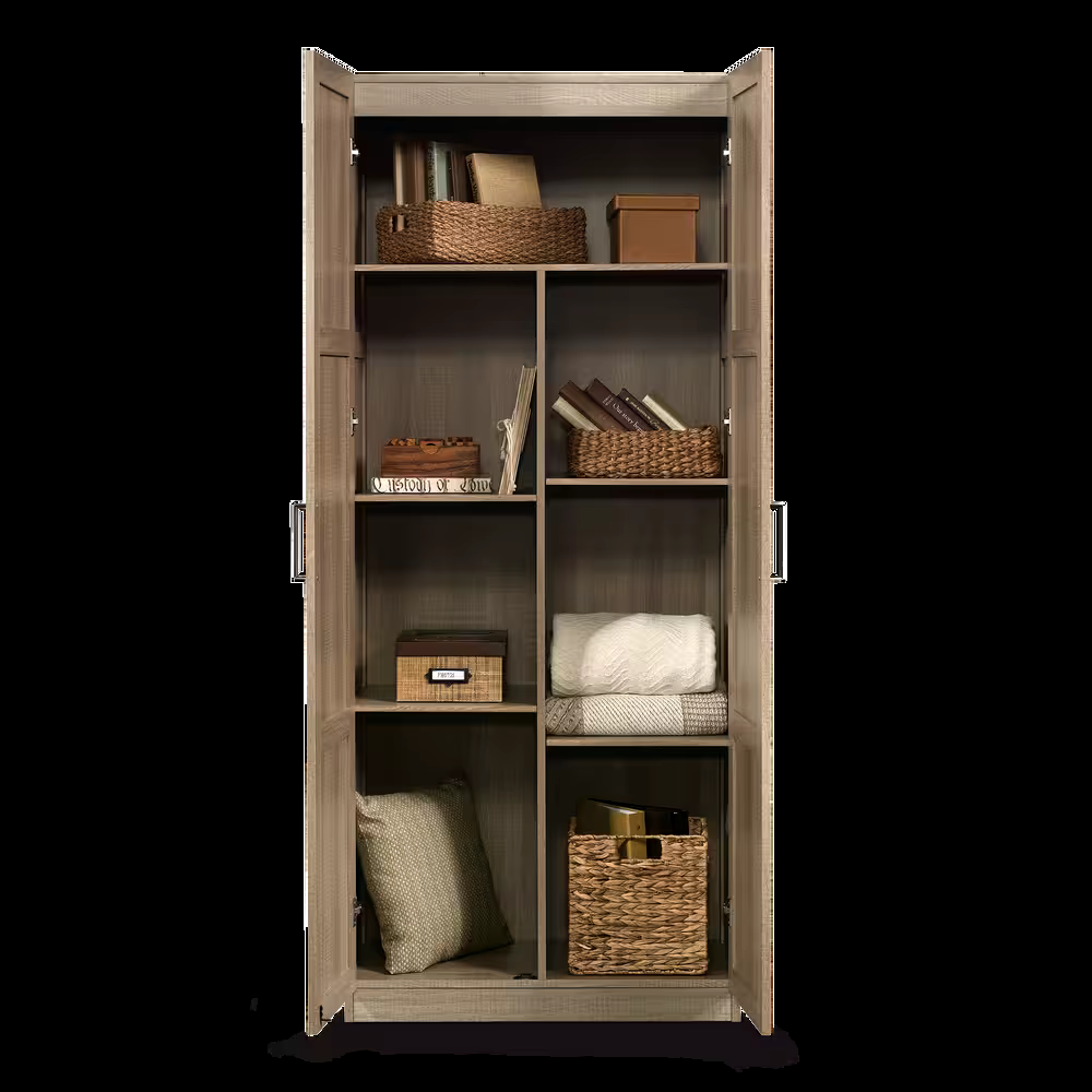 Sauder 2-Door Storage Cabinet With Adjustable Shelves, Oak Finish