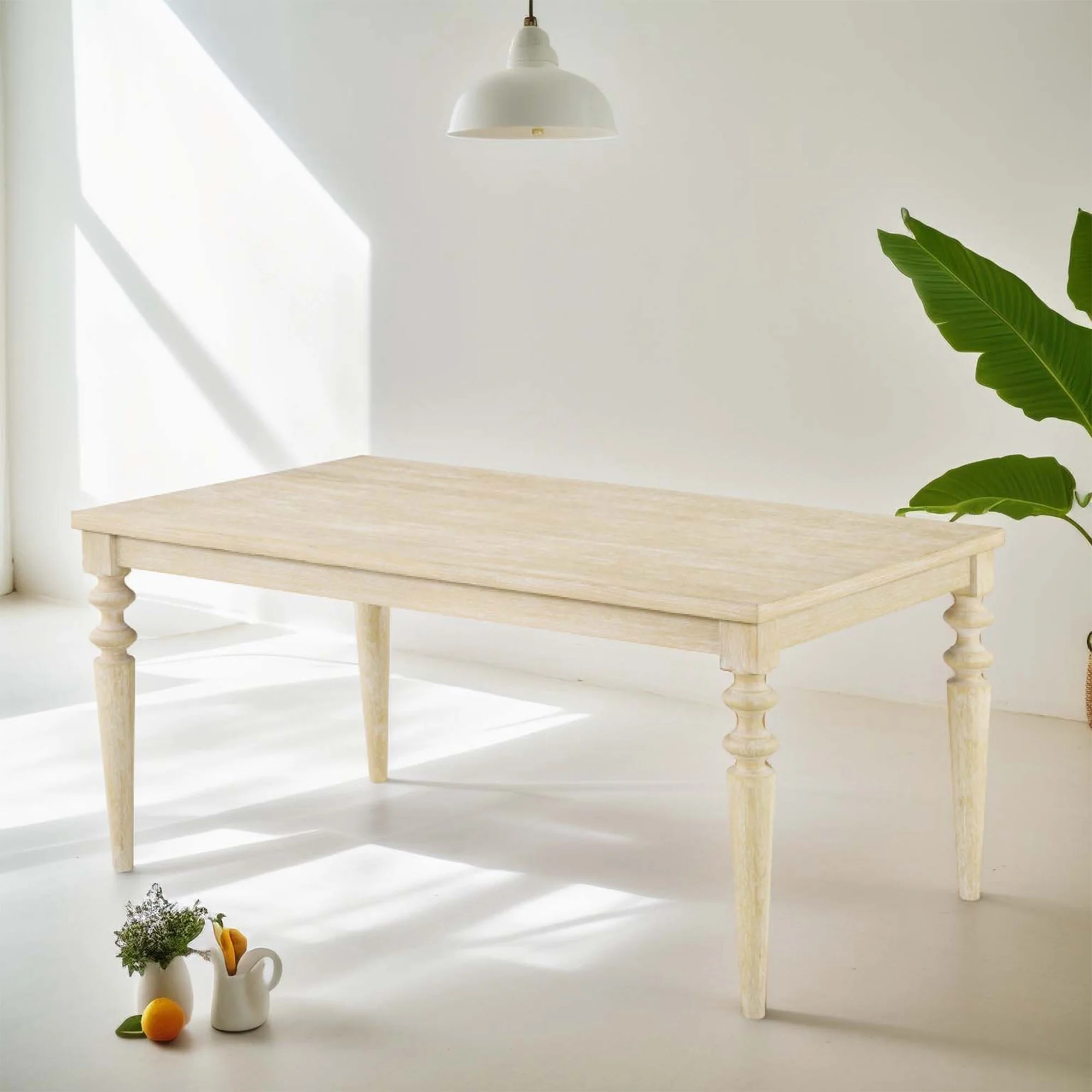 Wired White Finish Wood Turned-Leg Dining Table
