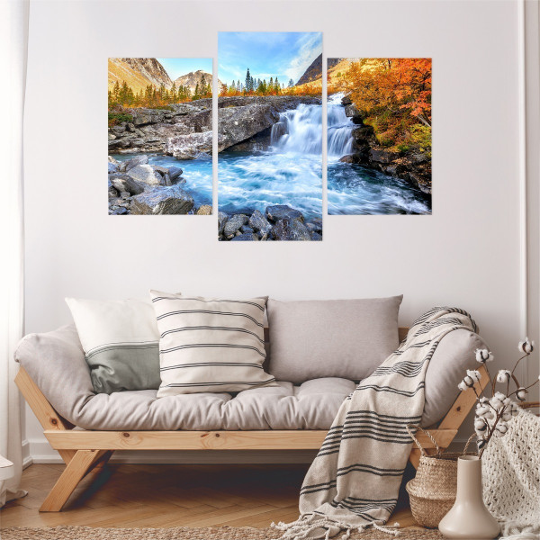 Obraz TRYPTYK Do Salonu Jesienny Pejzaż 60x40cm