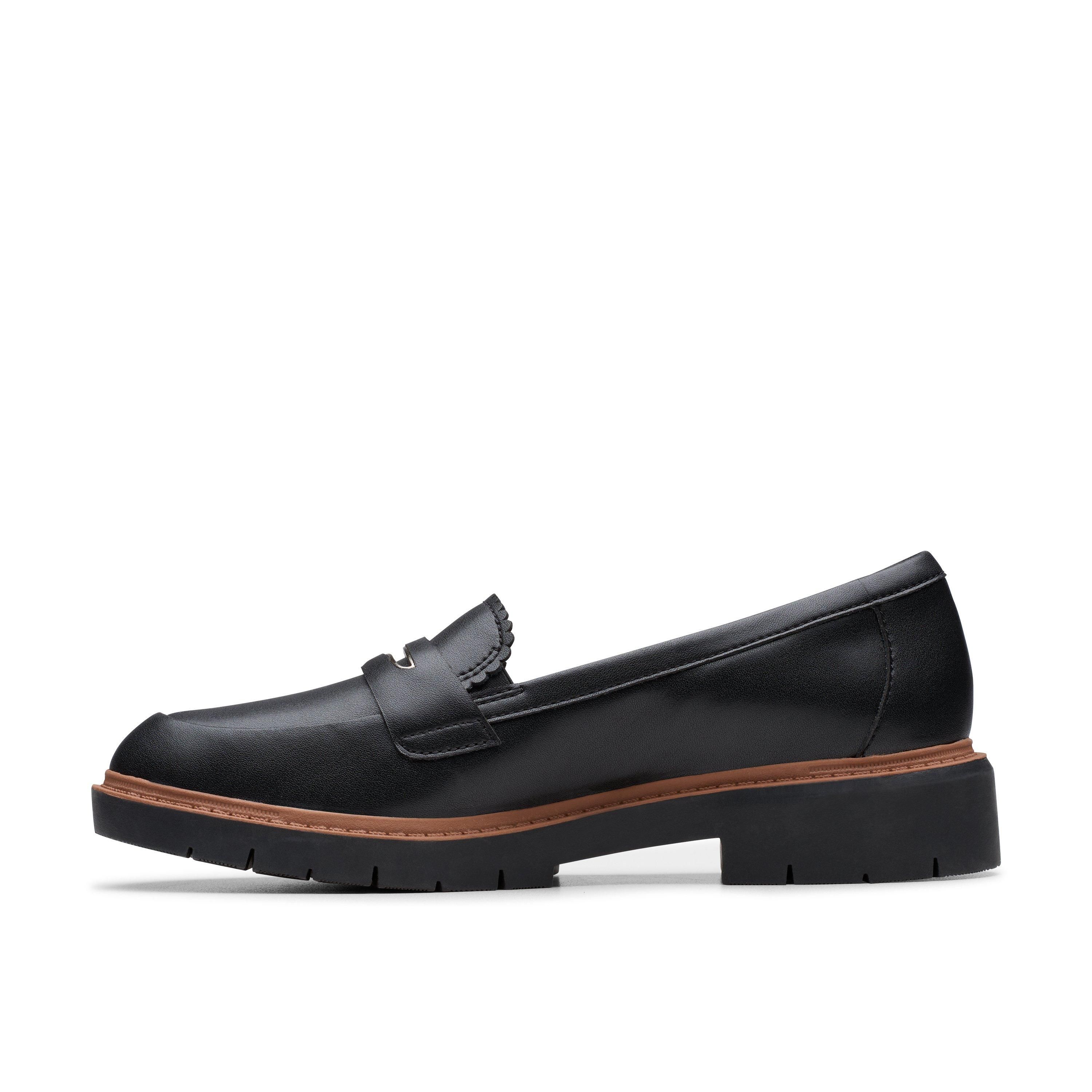 Clarks Westlynn Glow Black Leather Loafers,Slip Ons