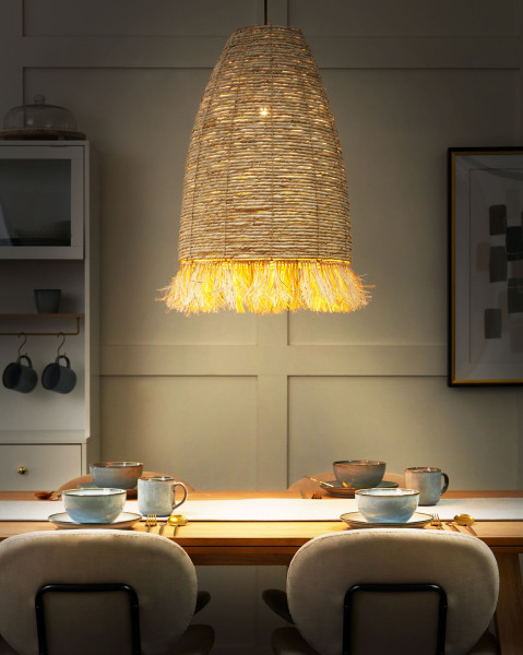 Lampa wisząca klosz z liści kukurydzy naturalna