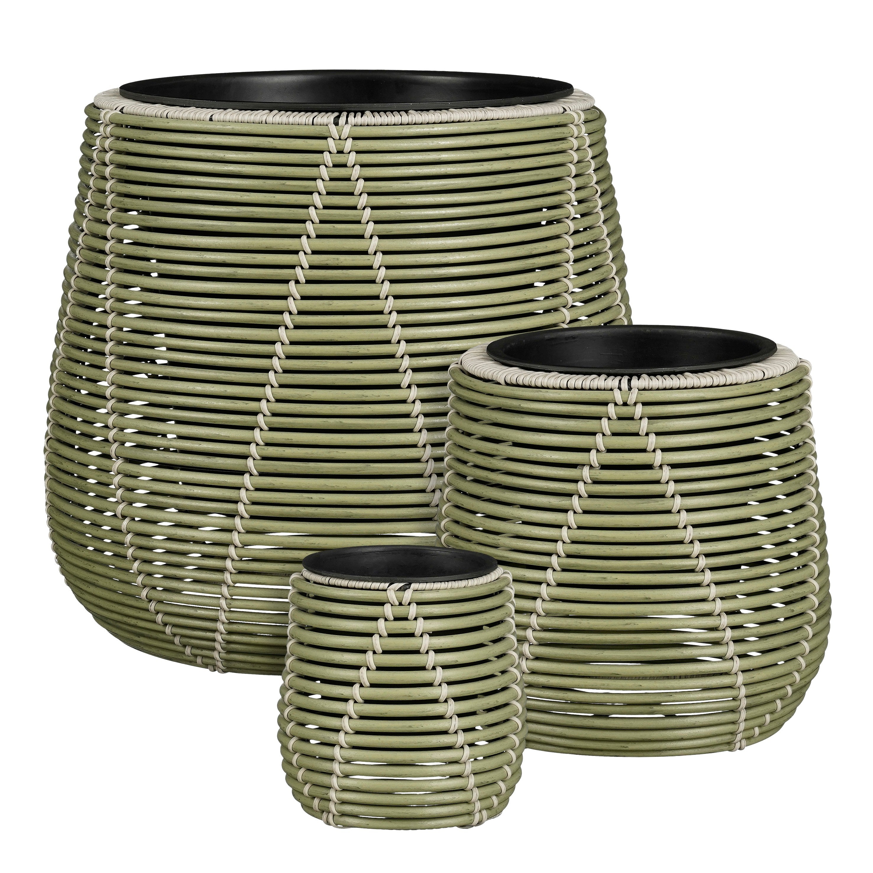 Mica Decorations Cancun Bloempot – Set van 3 – Plantenpot voor Bloemen en Kamerplanten – Bloempotten voor Buiten – Gerecycled Plastic – Lichtgroen