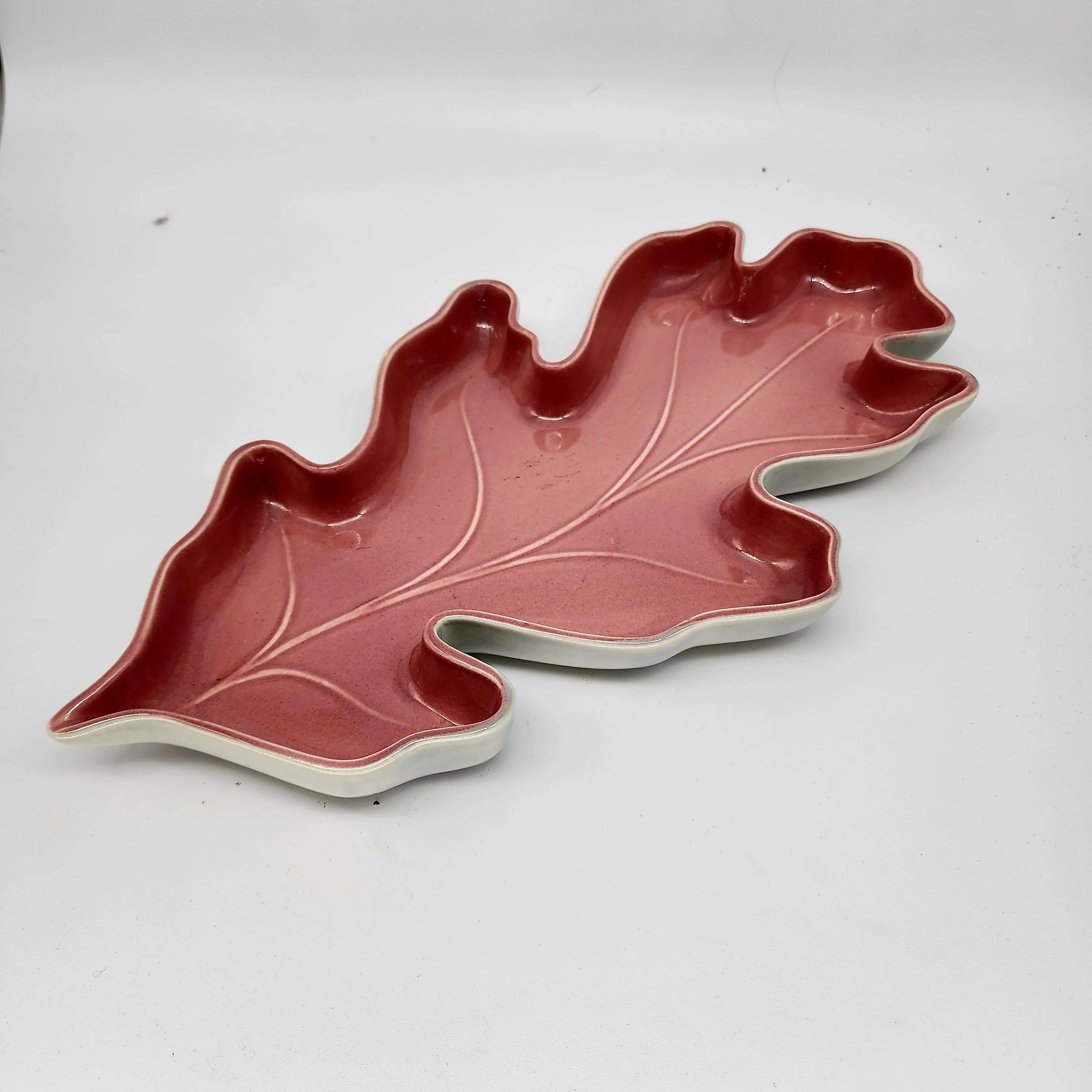 Vintage Red Wing Pottery Pink Oak Leaf Dish 1388 | Mid Century Mauve Ceramic Serving Platter Tray | 1950s Art Pottery Thanksgiving Fall Deco