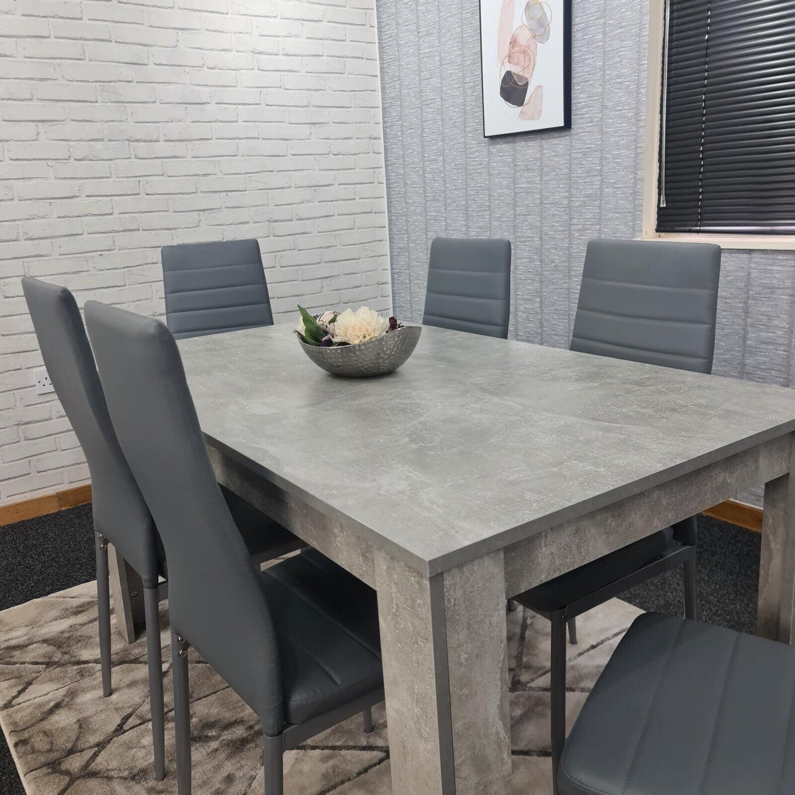 KOSY KOALA Dining Table and 6 Chairs Stone Grey Effect Kitchen Dining Set for 6