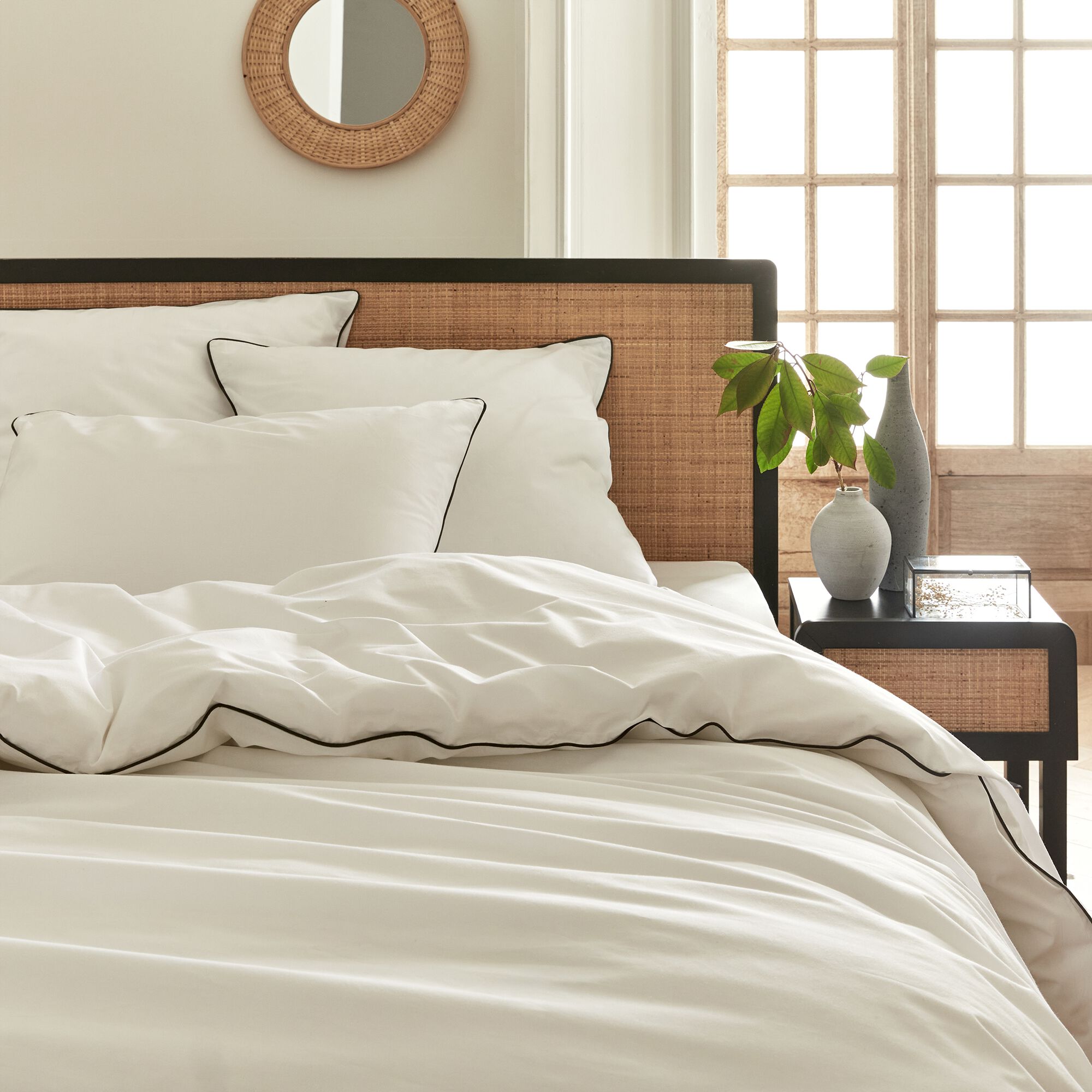BONSON - Drap housse en percale de coton 140x200cm B30cm - blanc
