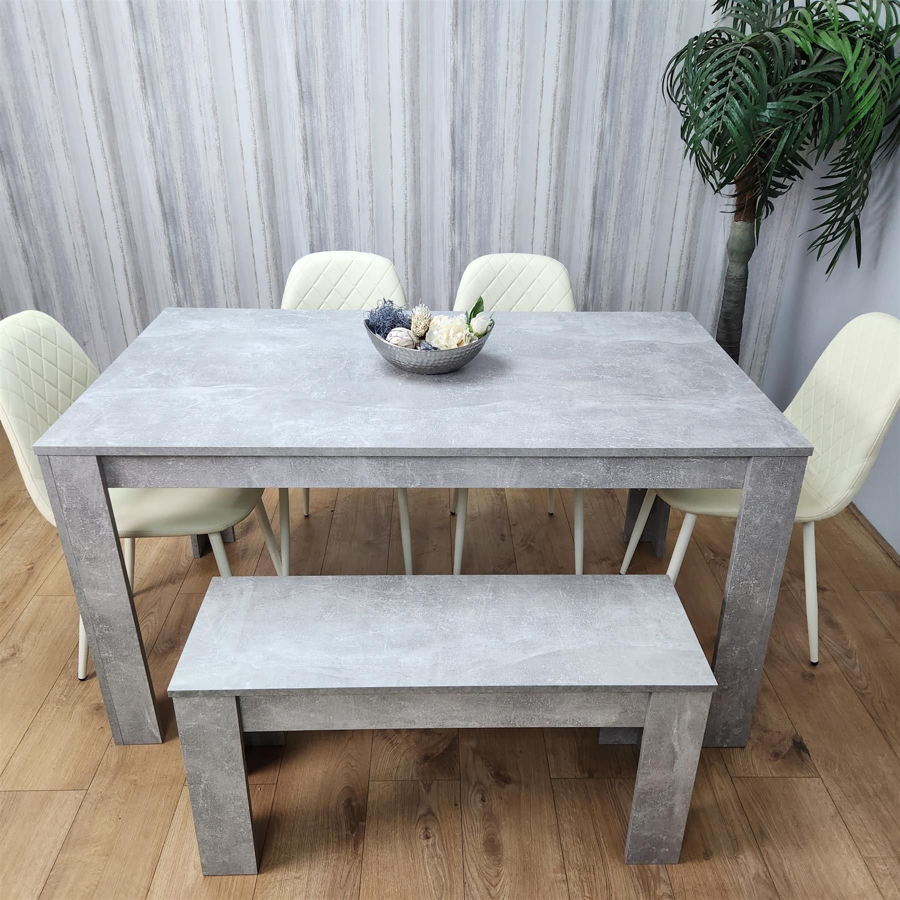 KOSY KOALA Wooden Rectangle Dining Table with Bench and 4 Cream Chairs Dining Room Furniture