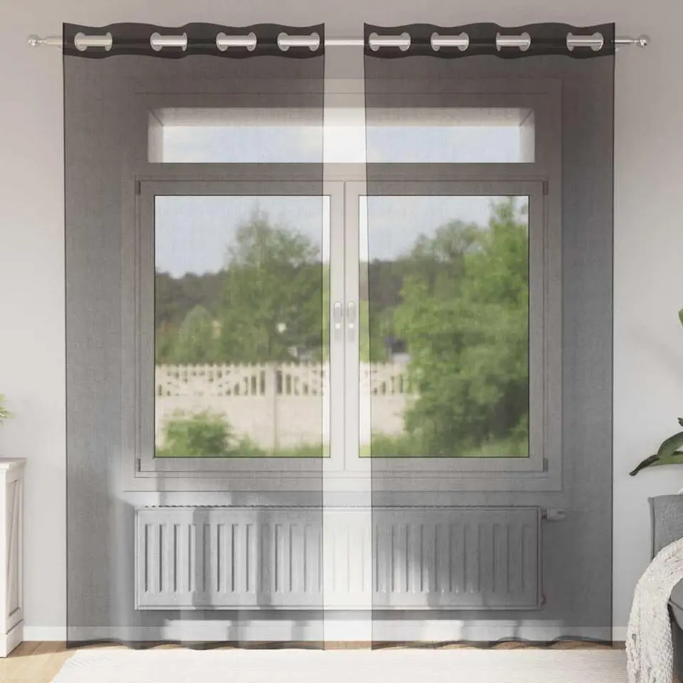 vidaXL Gordijnen van voile met ringen - Zwart - 140x225 cm - Stof - 2 Stuks