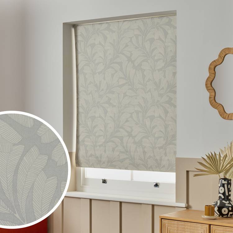 Habitat Linear Leaves Blackout Grey Roller Blind - 90cm