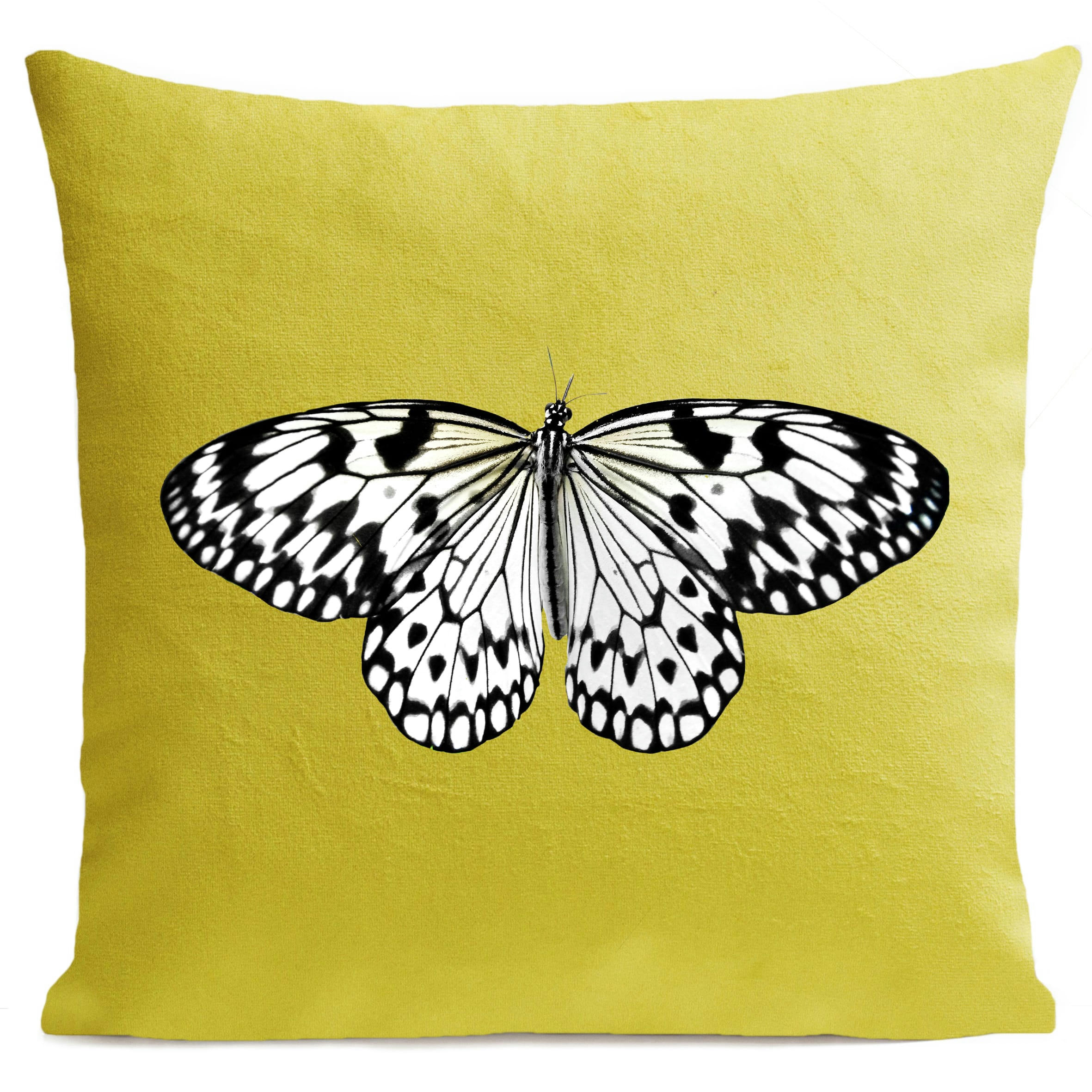 - Coussin papillon insecte suédine jaune 40x40cm