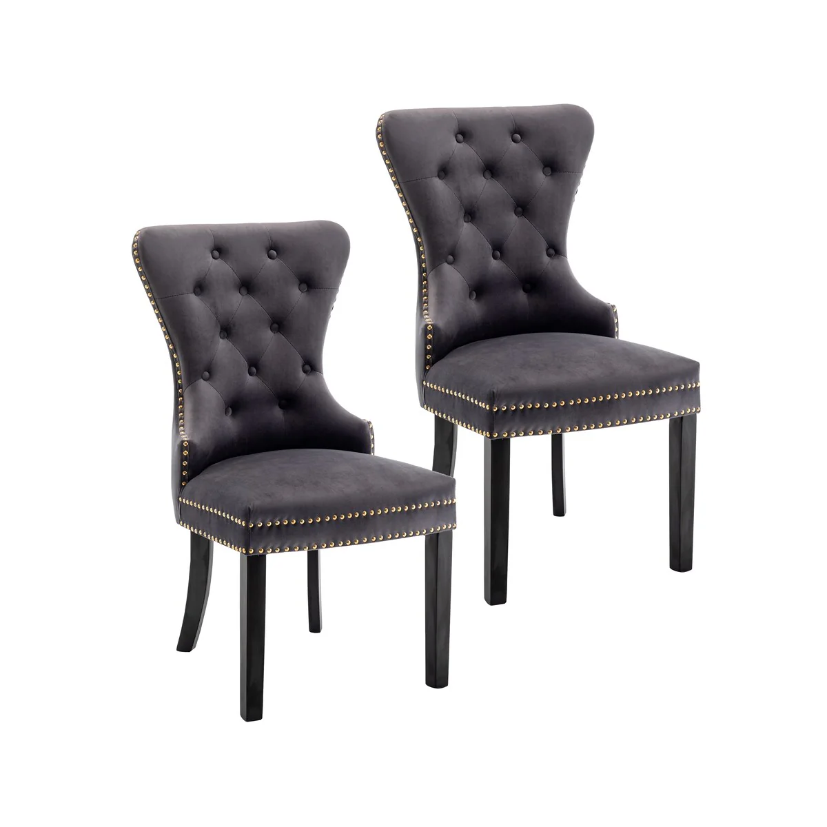 Porthos Home Caja Tufted Velvet Dining Chairs with Rubberwood Legs, Set of 2