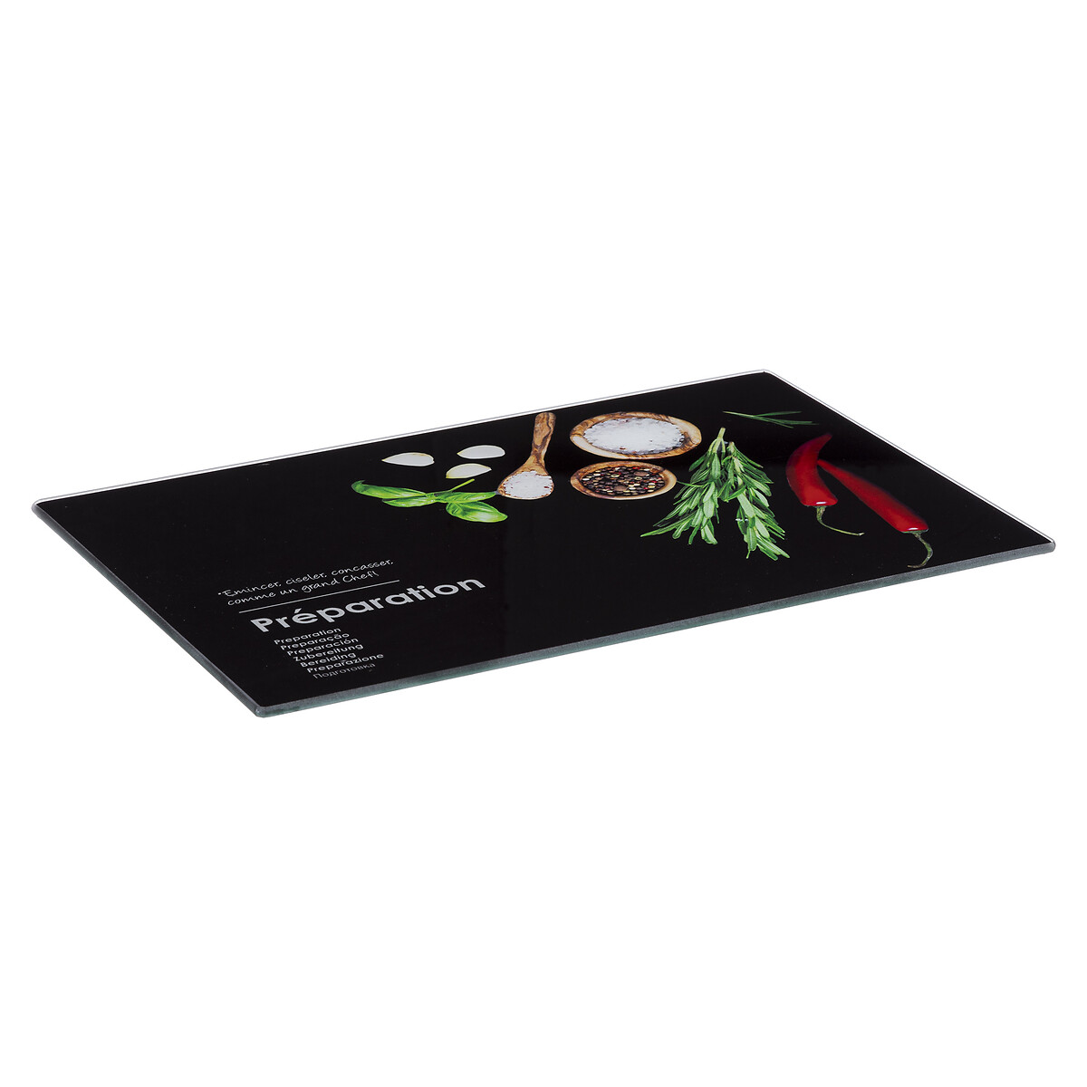 Tábua de cozinha preta decorada em vidro temperado 20x30cm