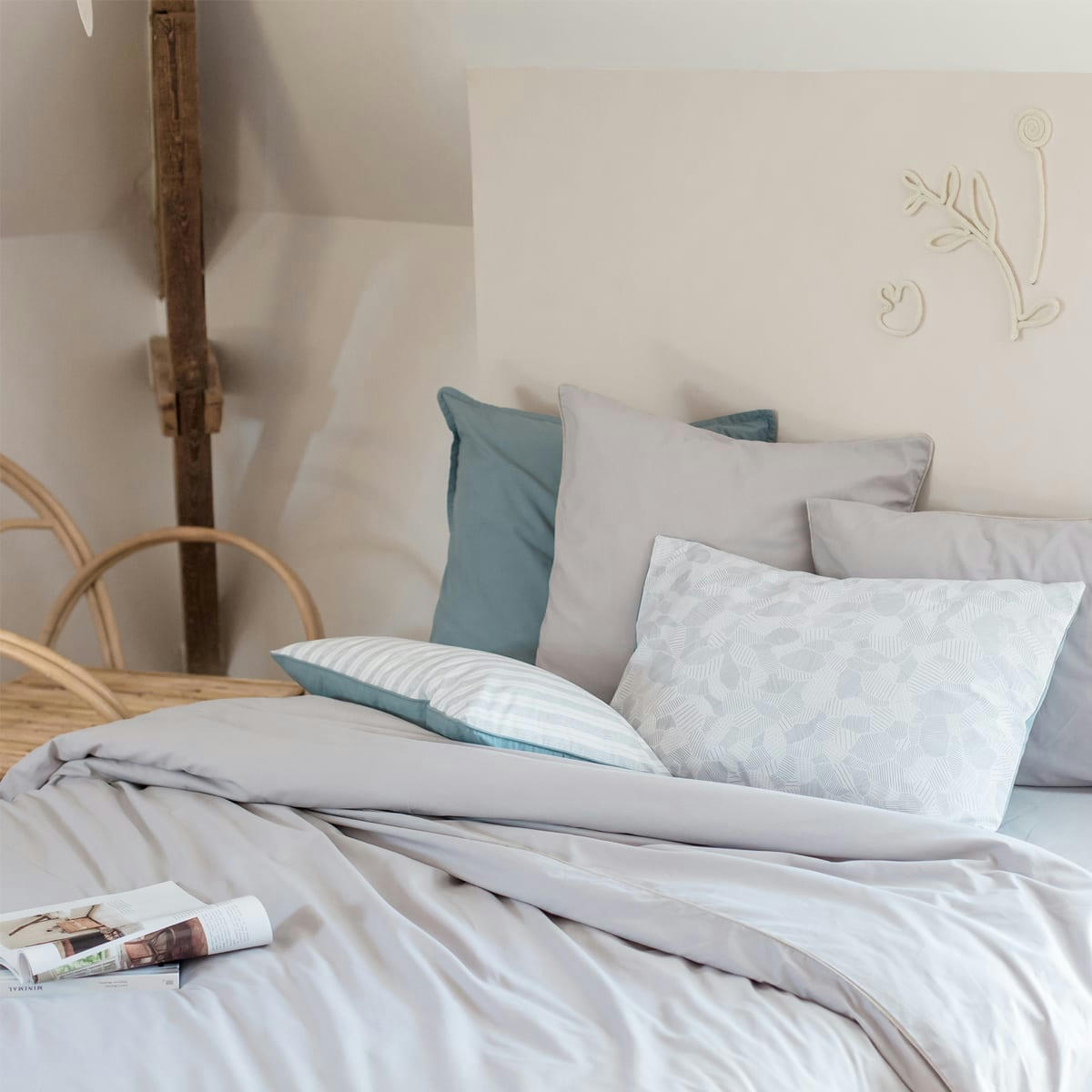 GRIS FALAISE - Housse de couette unie en coton gris falaise 140x200