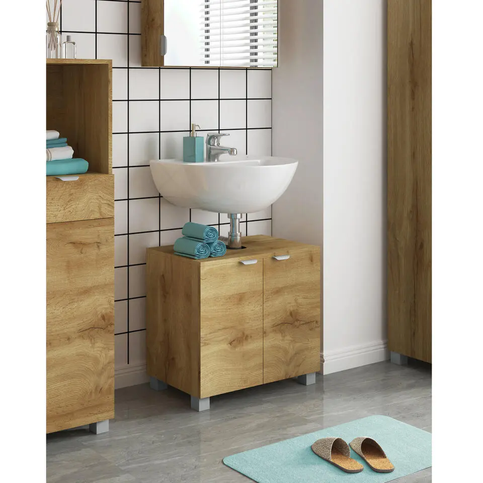 Atlas - Wastafelonderkast 60 cm met 2 deuren in eikenoptik