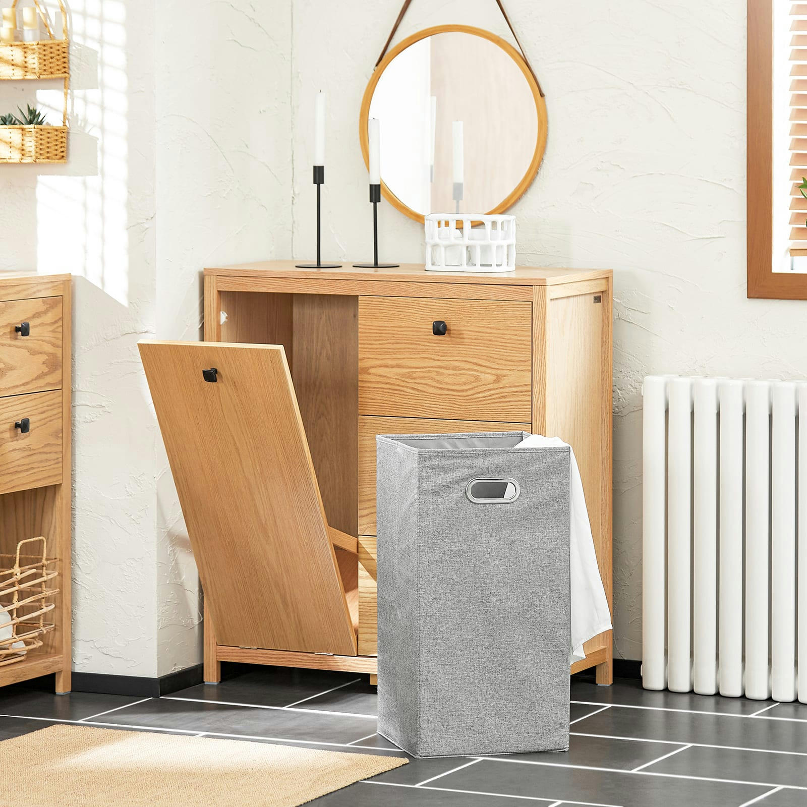 - Armoire à linge effet bois couleur naturel