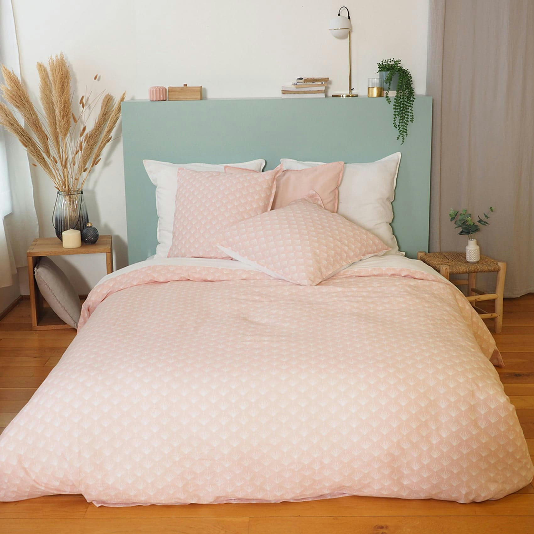 - Parure de couette en coton et lin coton/lin rose clair 240x220 cm