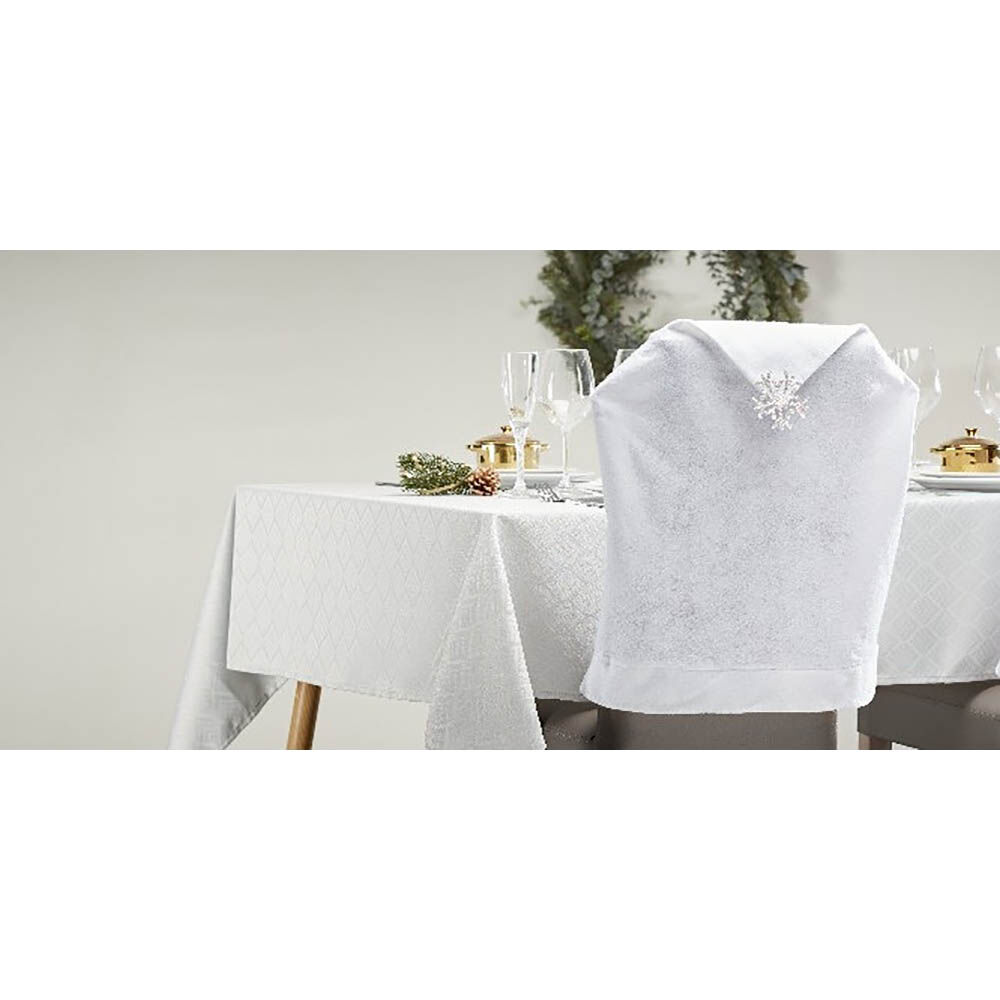 Housse de chaise blanche motif flocon argent